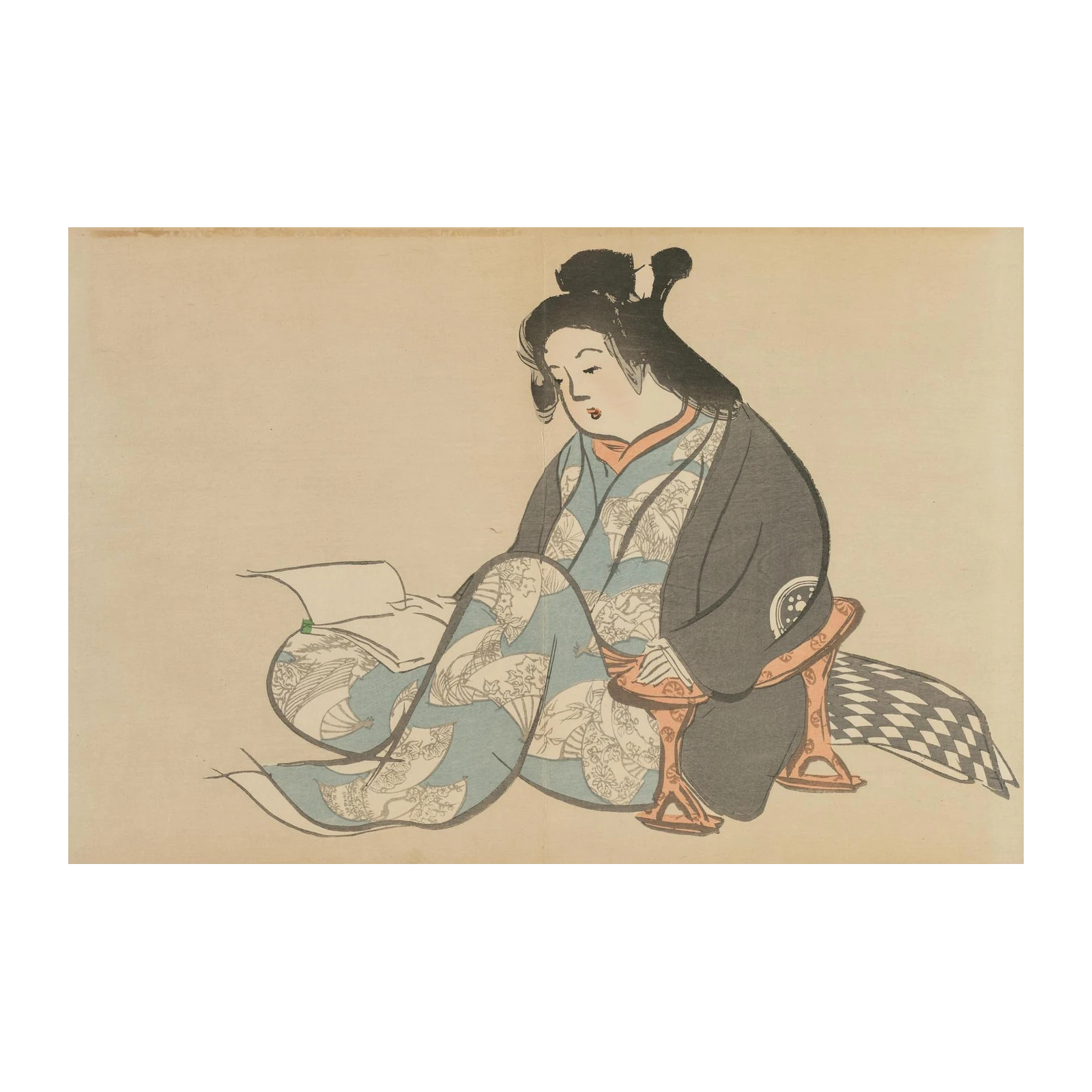 Elegant Japanese Woman Reading Wall Art