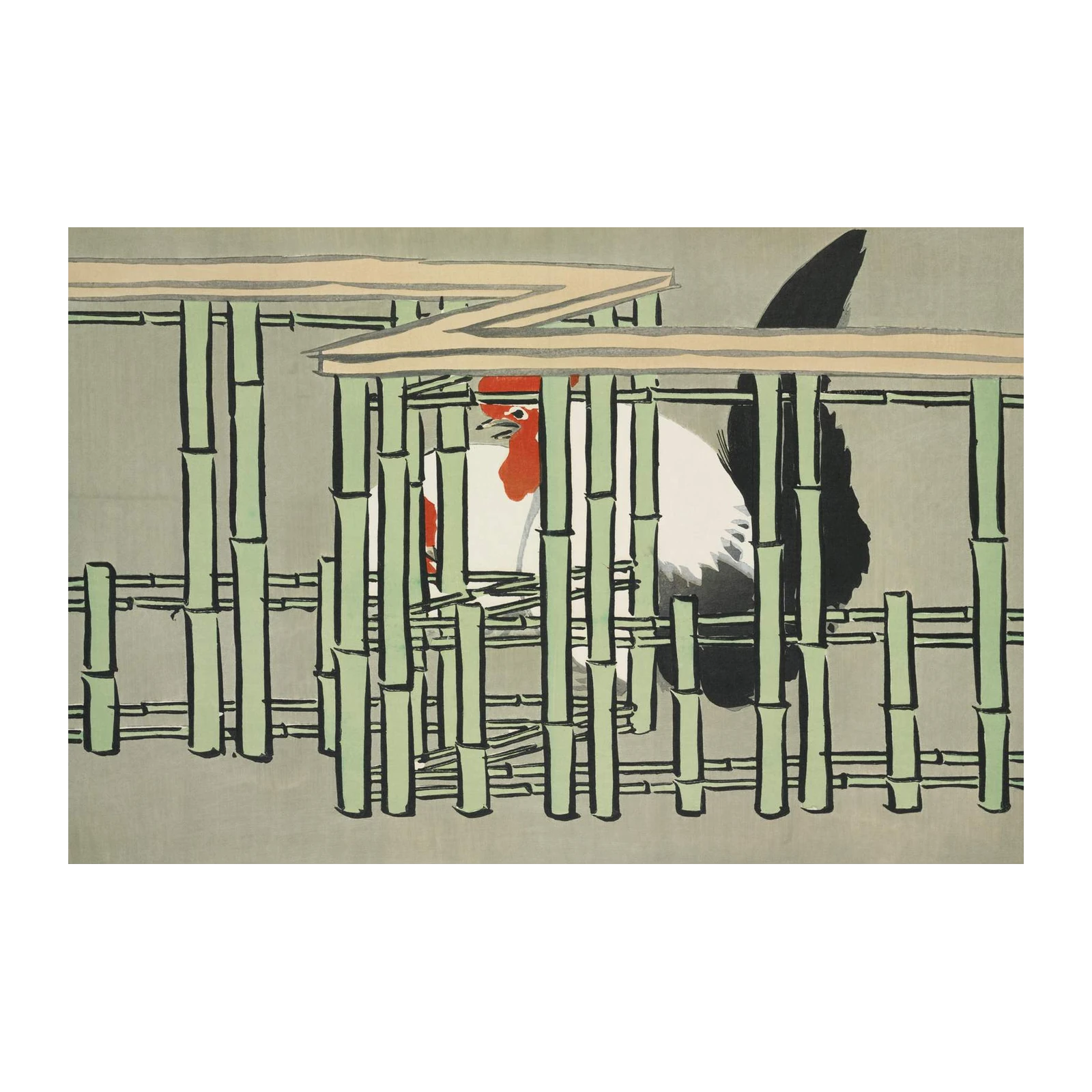 Bamboo Rooster & Bamboo Fence Wall Art