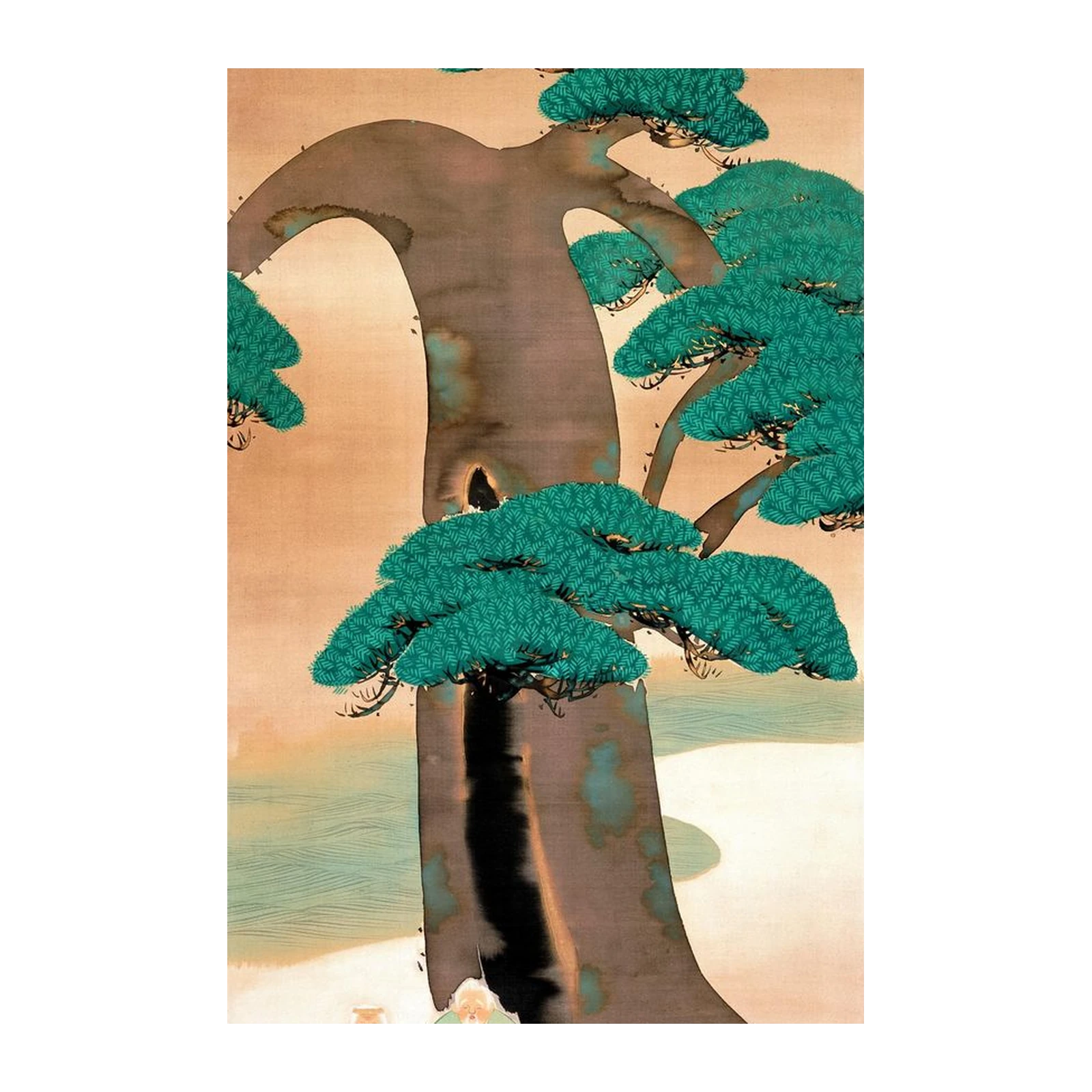 Serene Japanese Pine Tree & Figures Wall Art