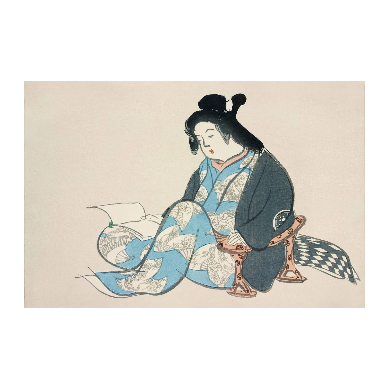 Japanese Woman Reading Serene Beauty Wall Art