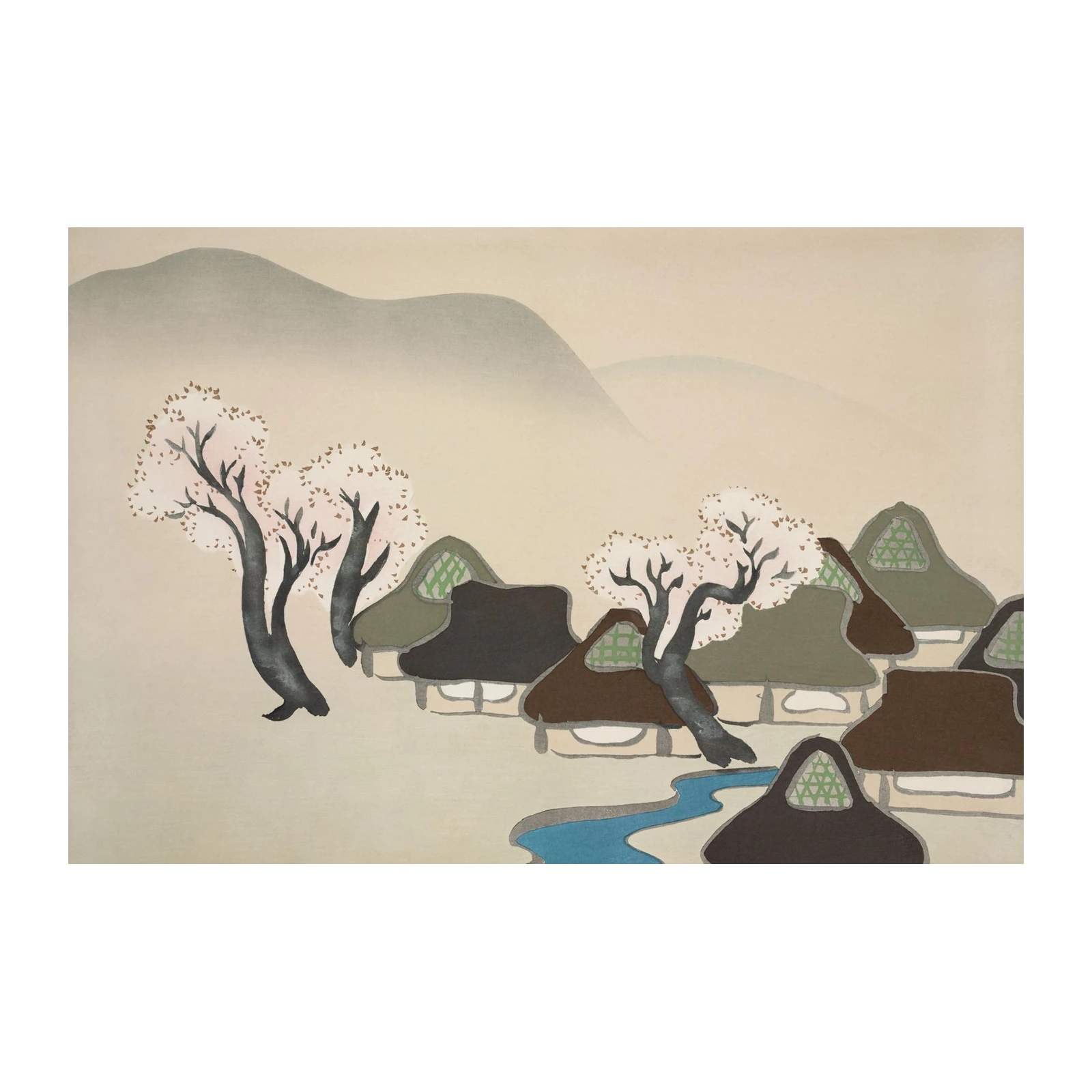 Serene Japanese Village Spring Blossom Wall Art