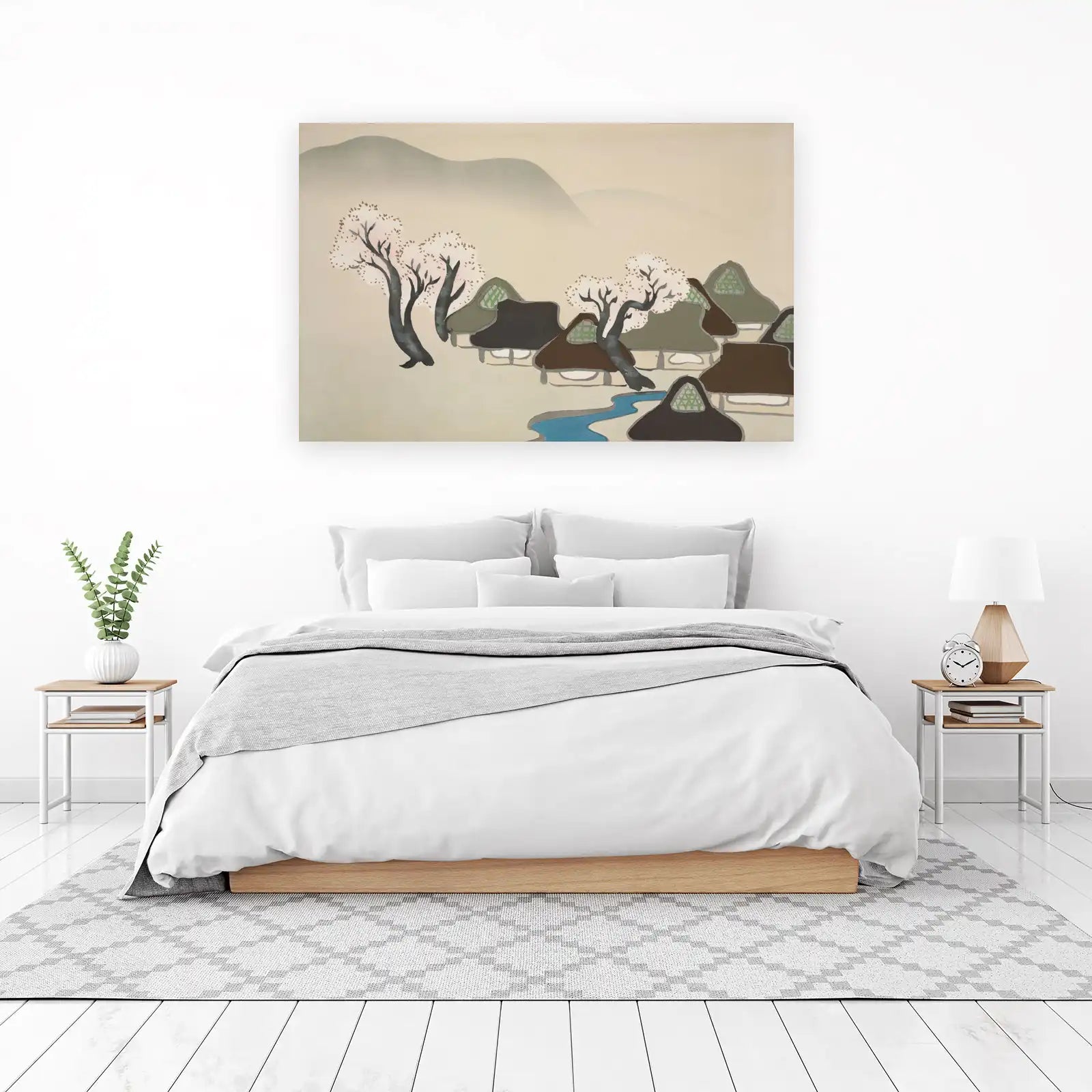 Serene Japanese Village Spring Blossom Wall Art