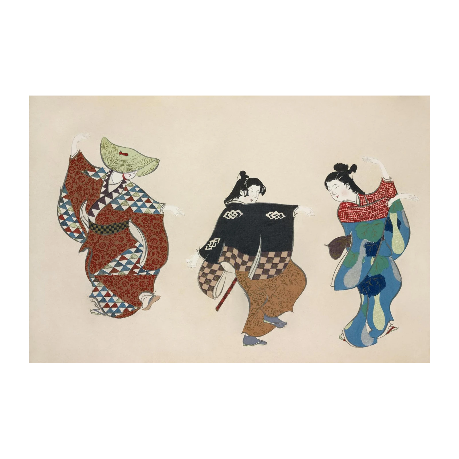 Japanese Dancers Vibrant Kimono Wall Art