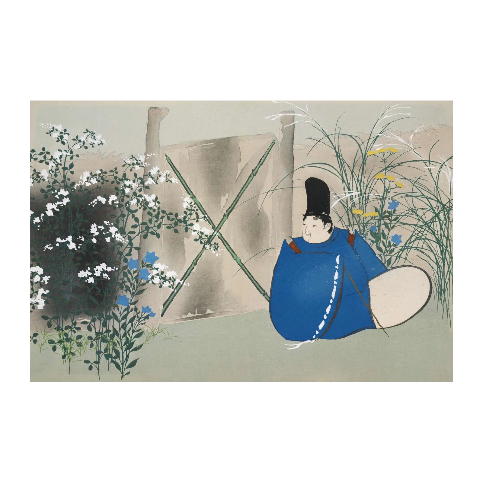 Serene Japanese Man with Flowers Wall Art