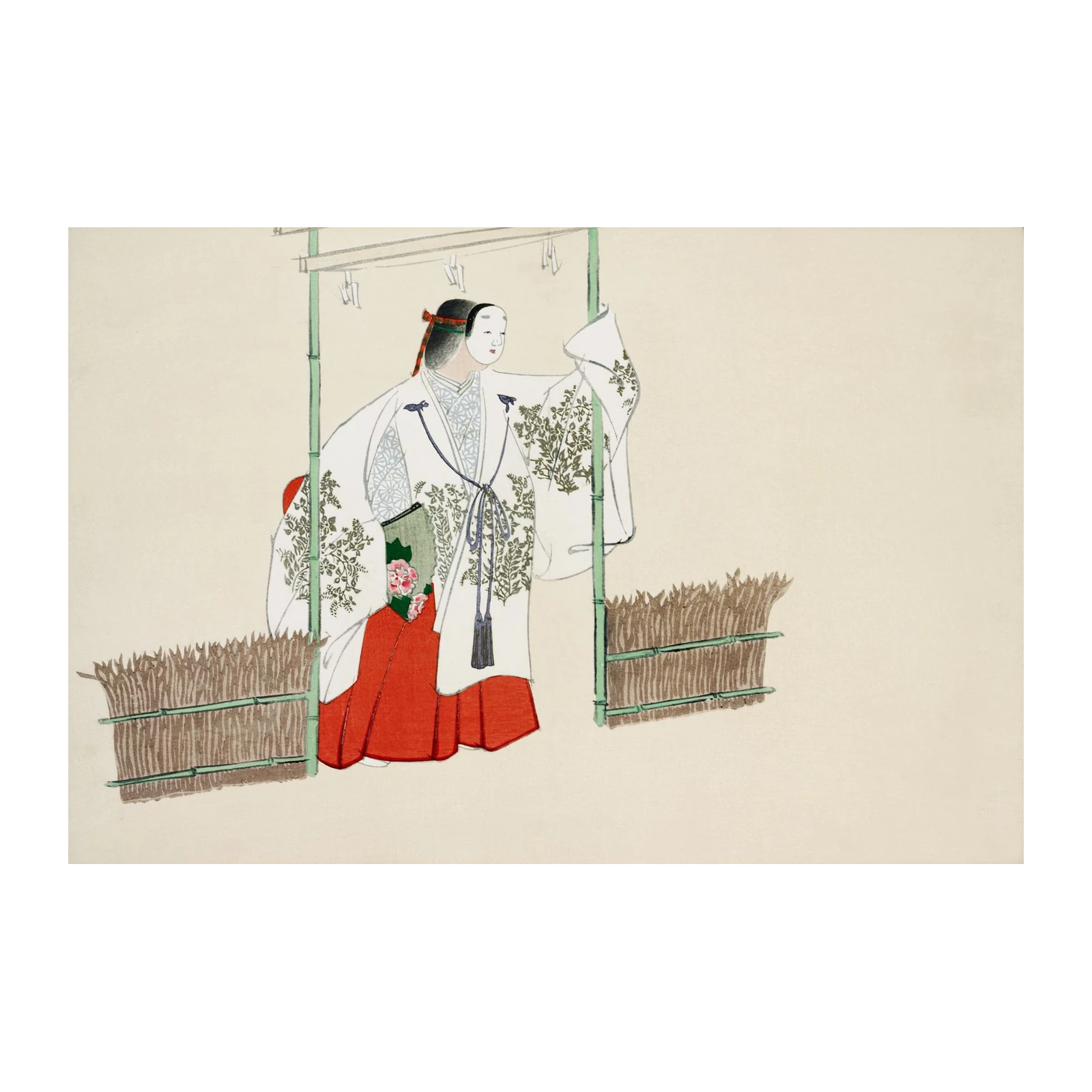 Elegant Japanese Masked Figure Wall Art