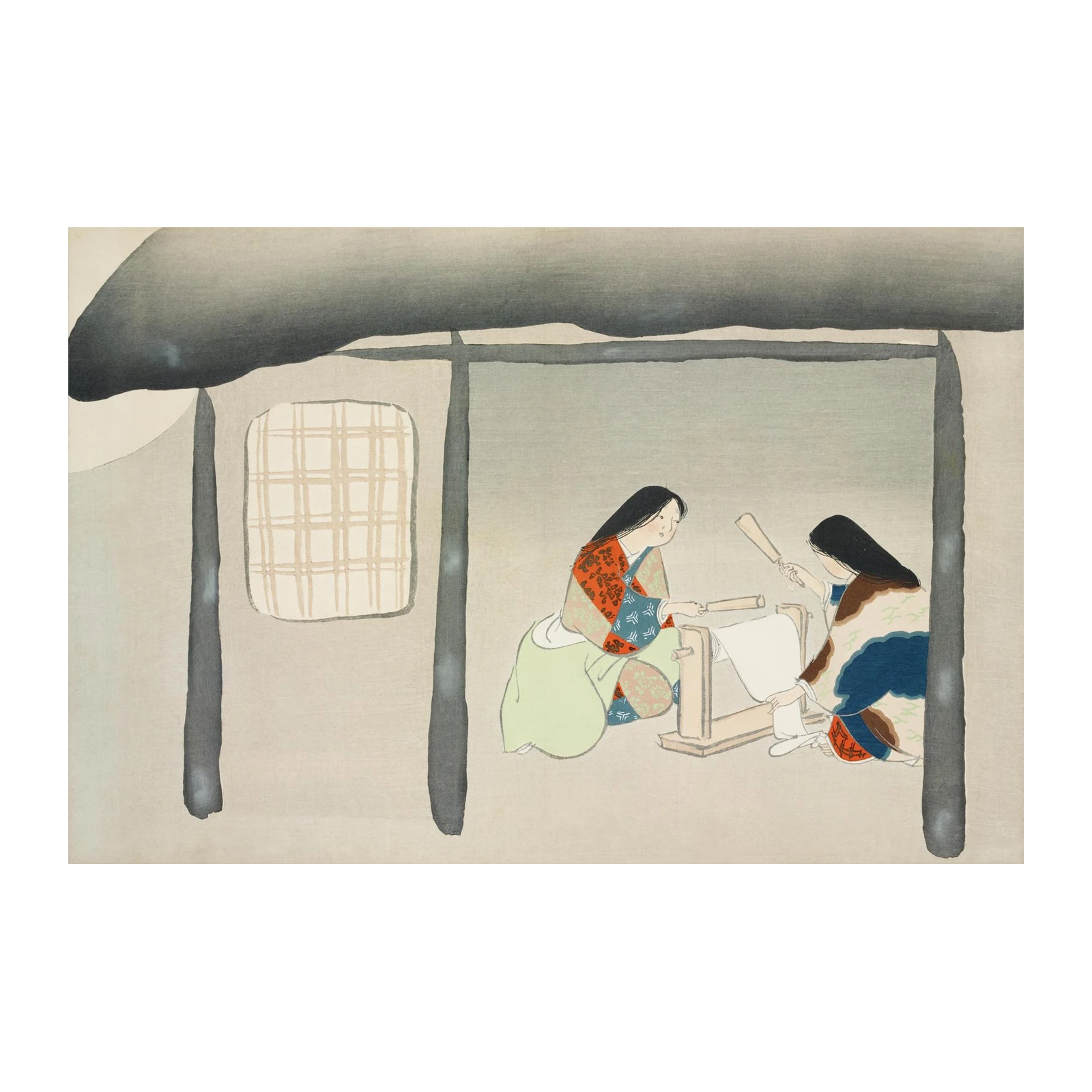 Serene Women Weaving Japanese Art Wall Art