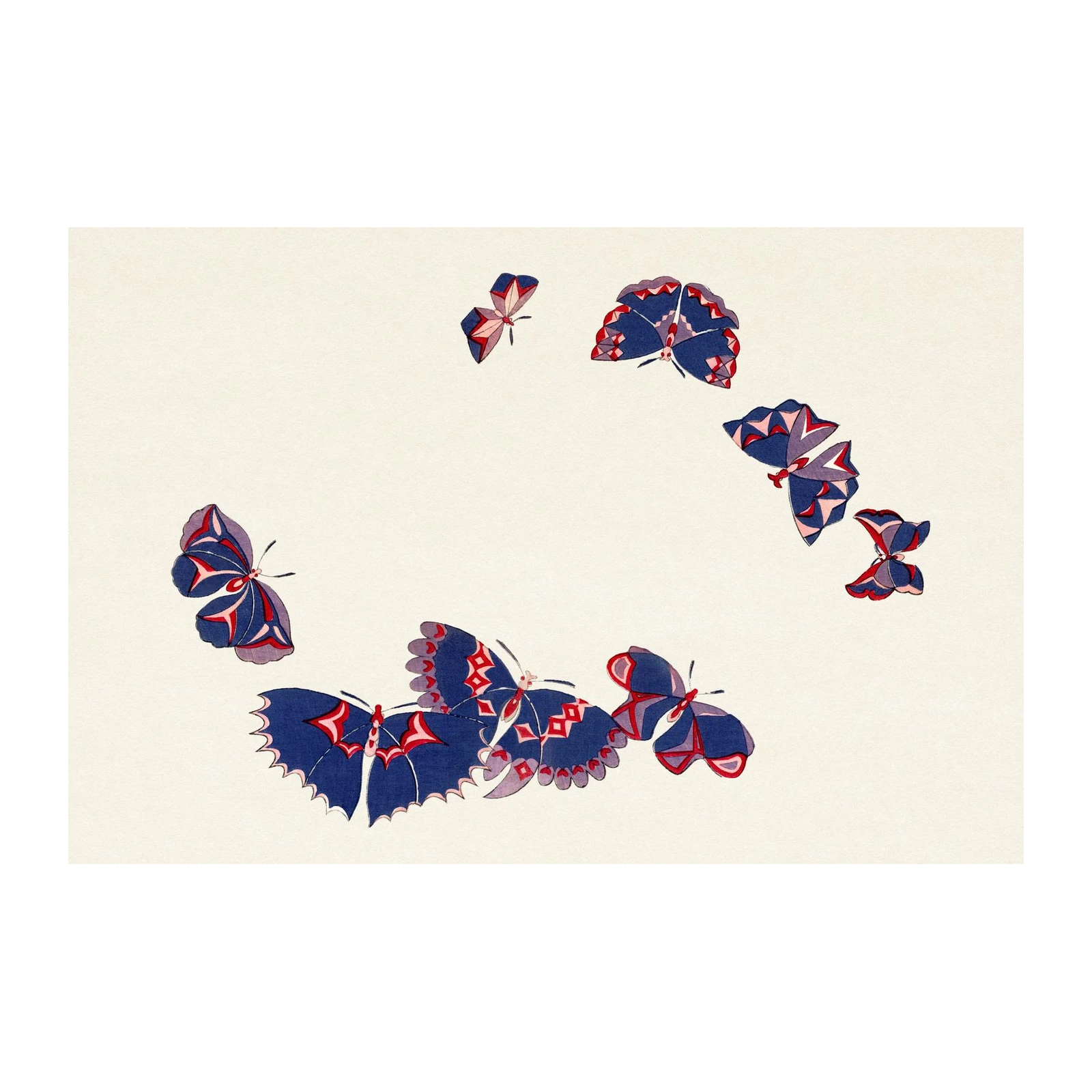 Elegant Butterfly Swirl Blue & Red Wall Art