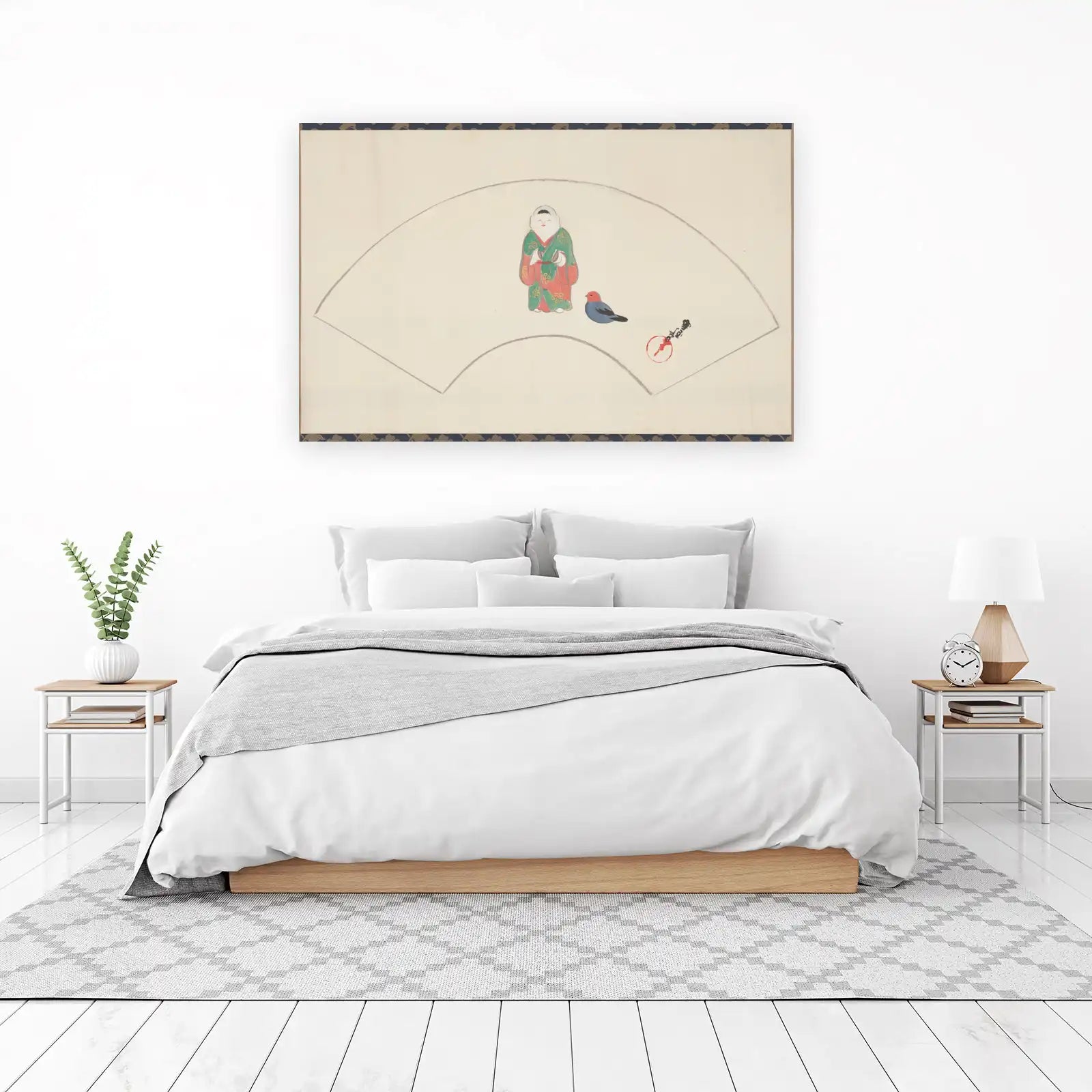 Zen Serenity: Japanese Daruma & Bird Wall Art