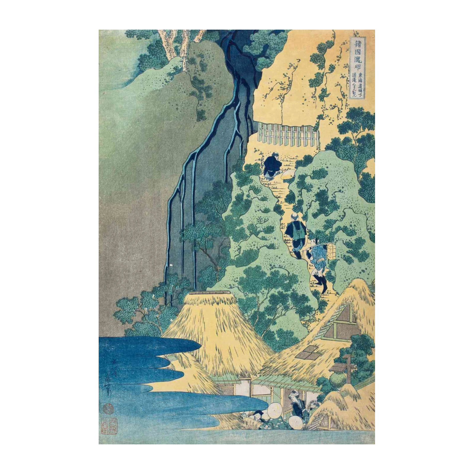 Japanese Waterfall Journey Wall Art | Ukiyo-e Art