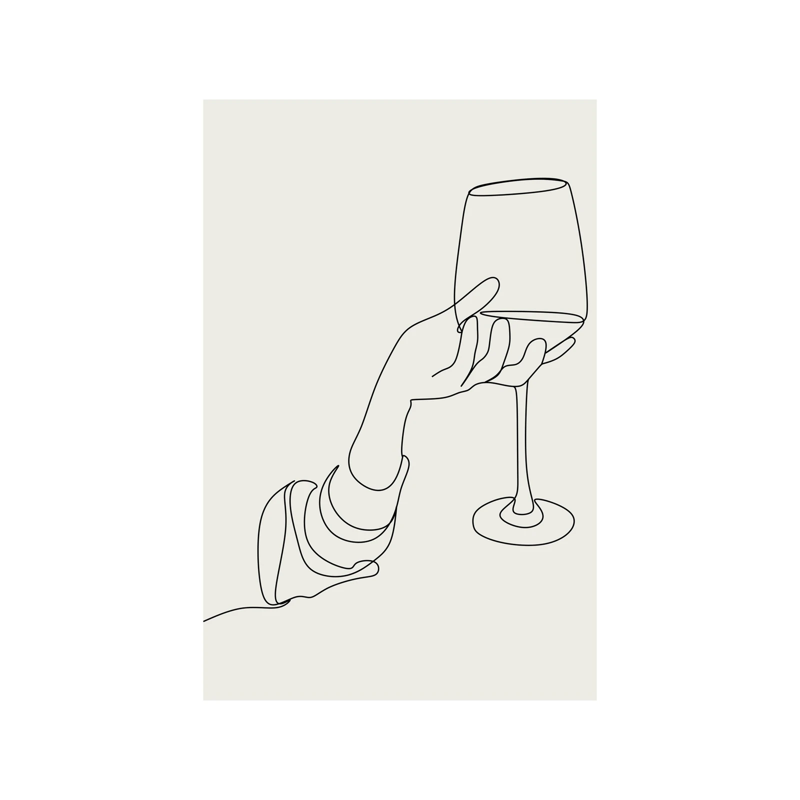 Elegant Hand Holding Wine Glass Line Art Wall Art
