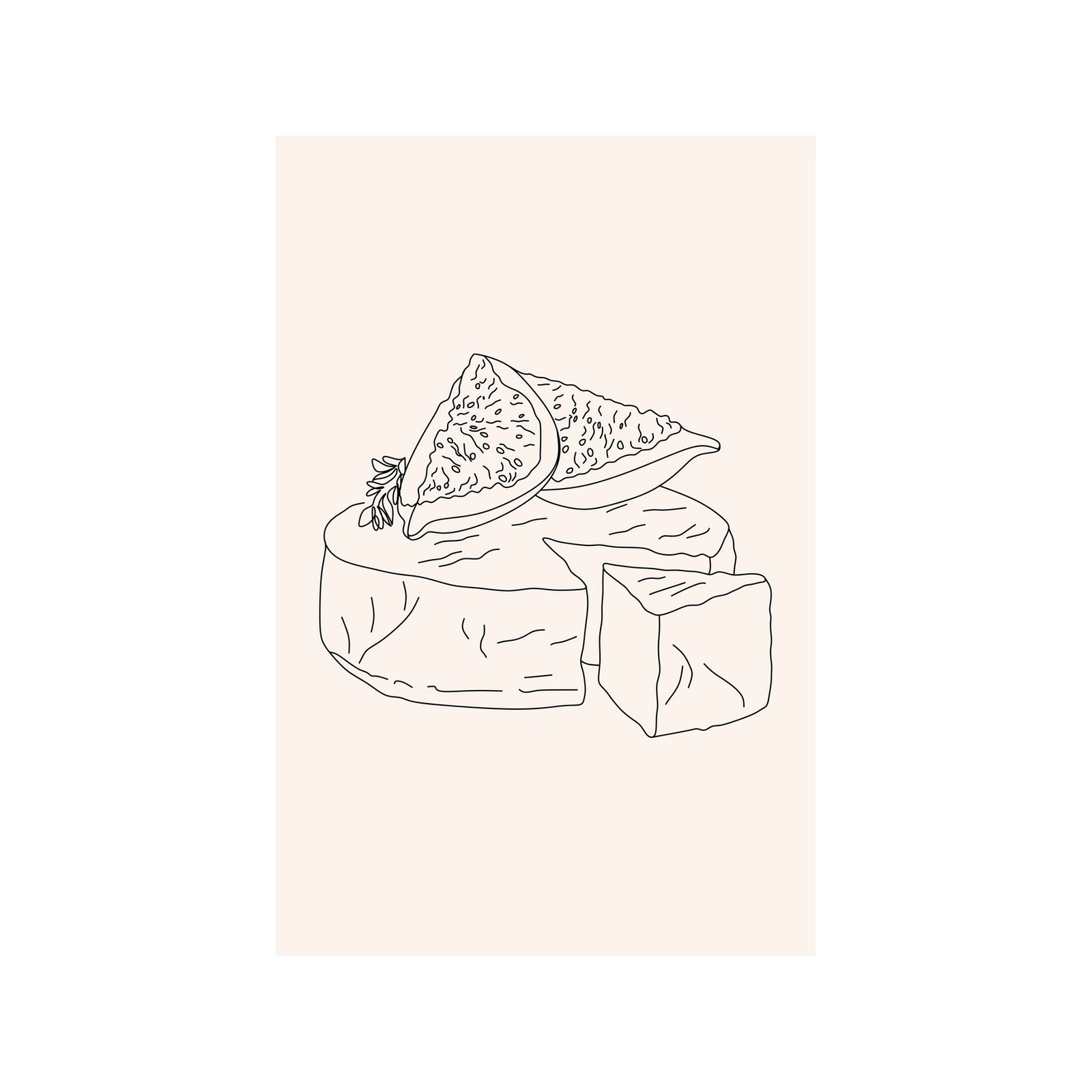 Elegant Brie & Fig Line Art Wall Art