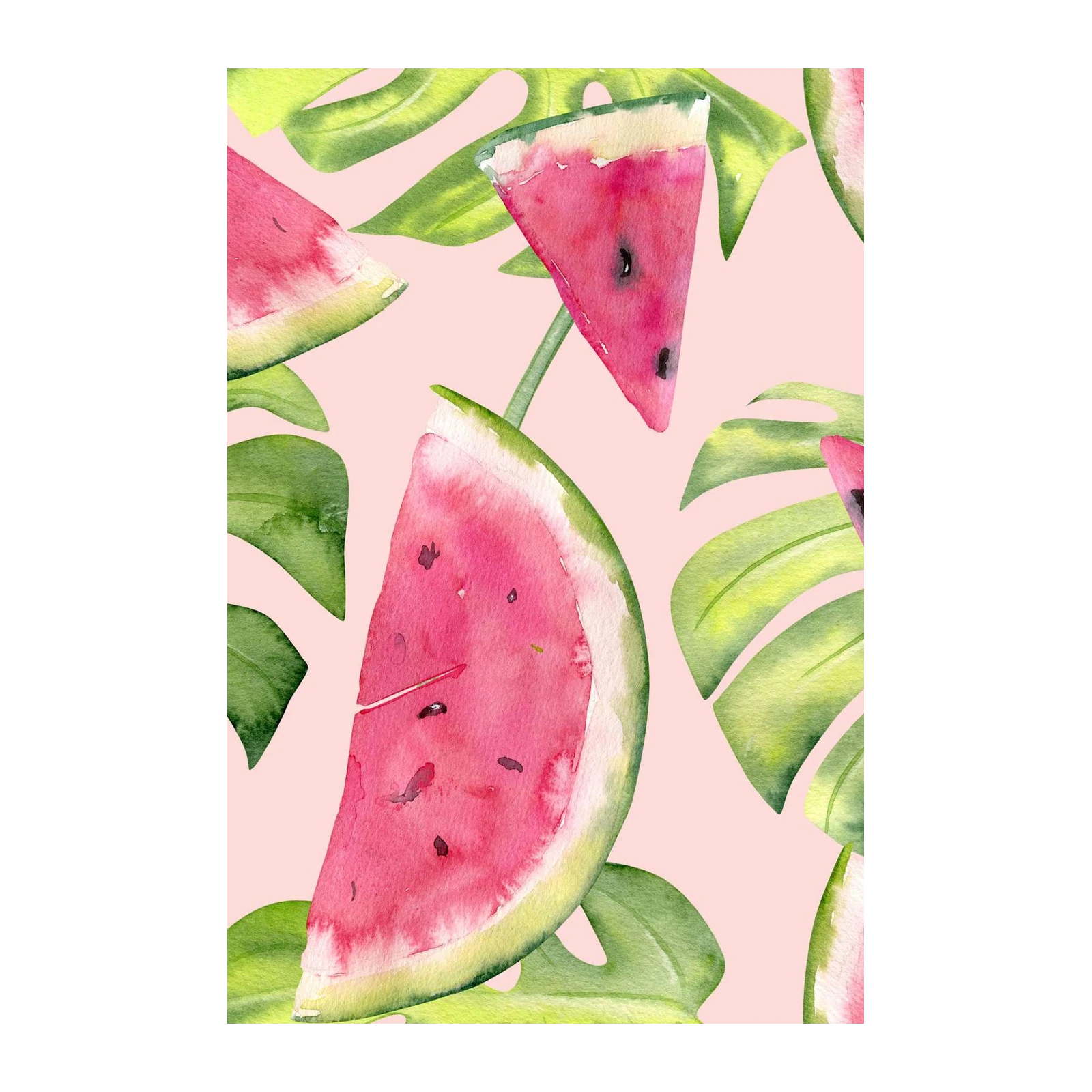 Vibrant Watermelon & Palm Leaves Wall Art