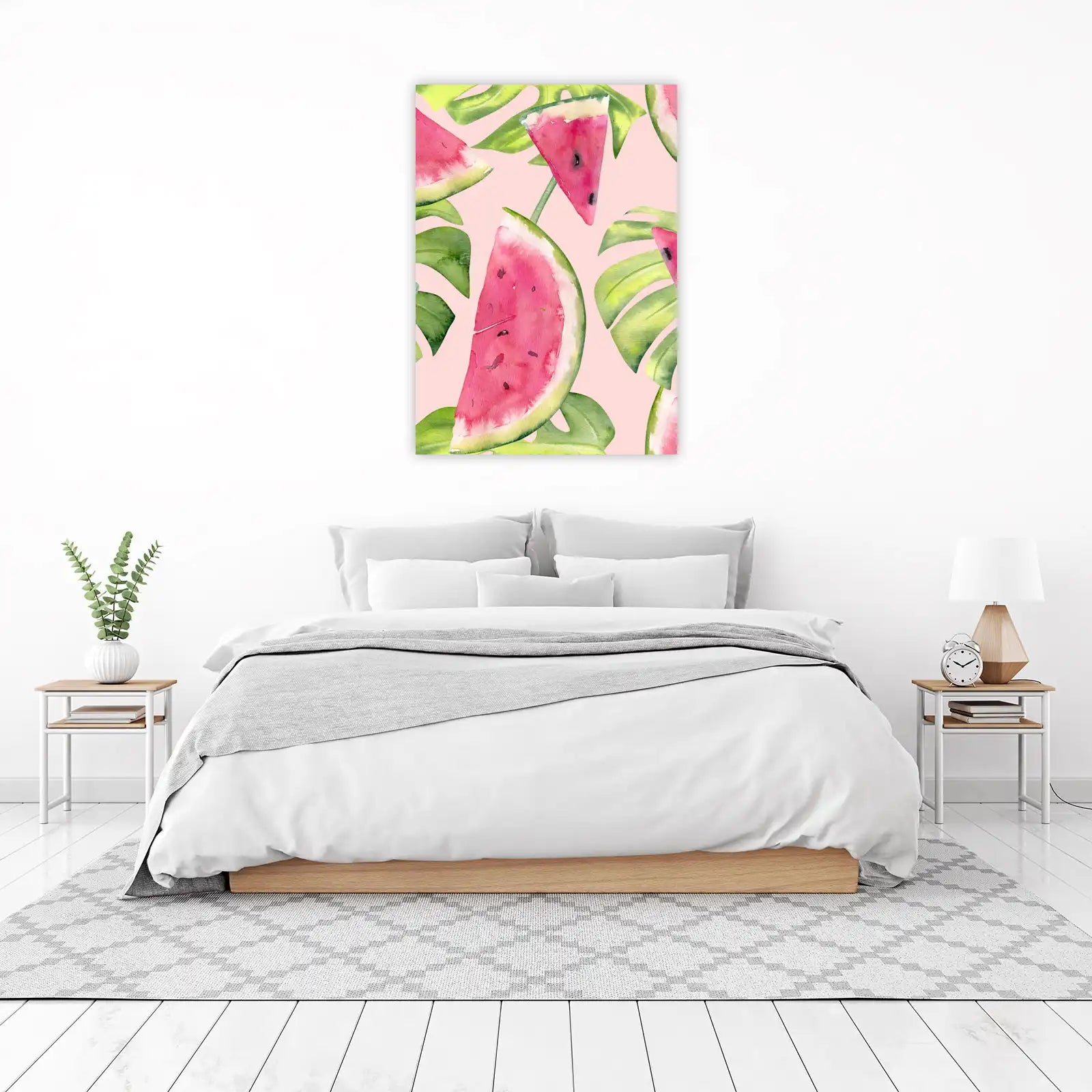Vibrant Watermelon & Palm Leaves Wall Art