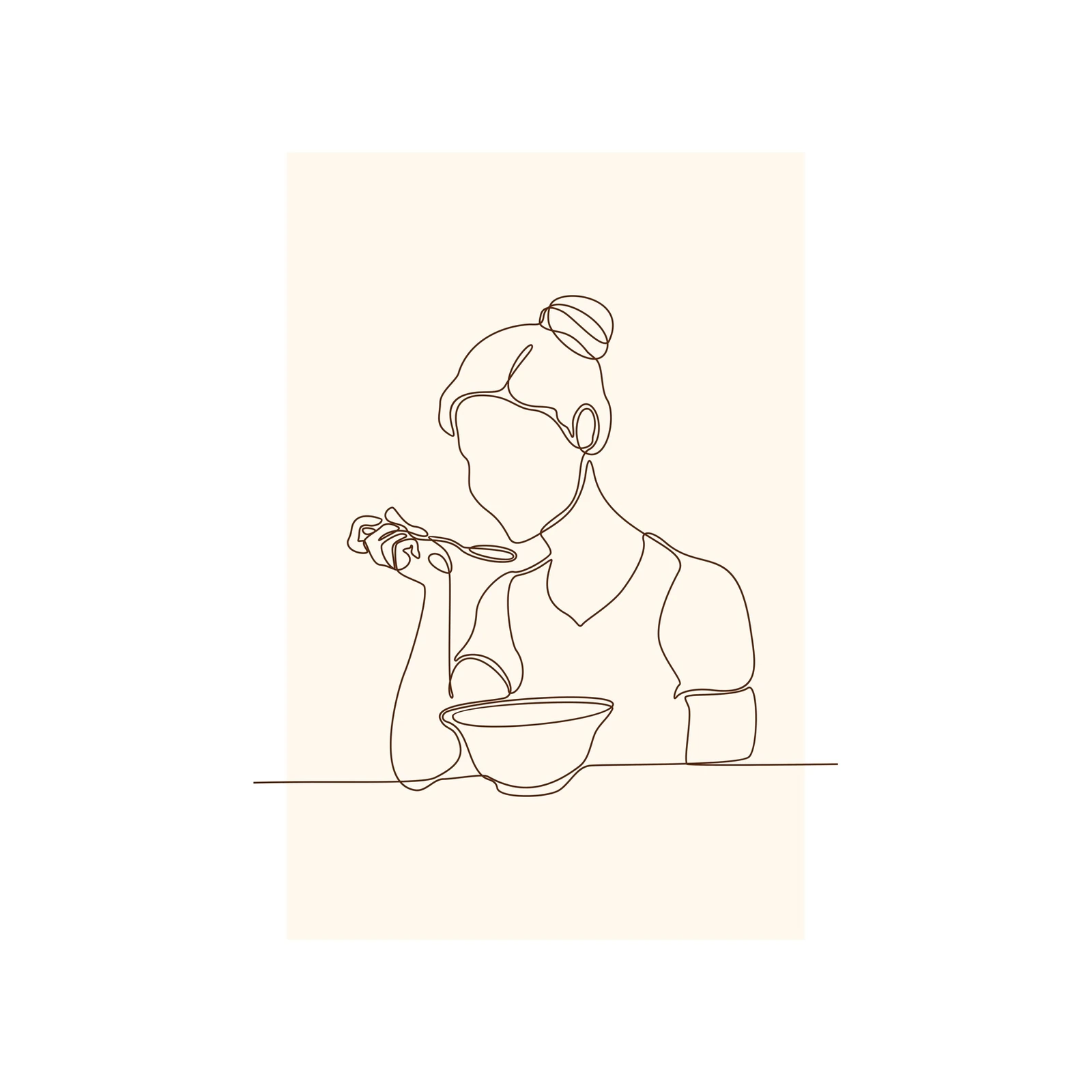 Minimalist Woman Eating Soup Wall Art