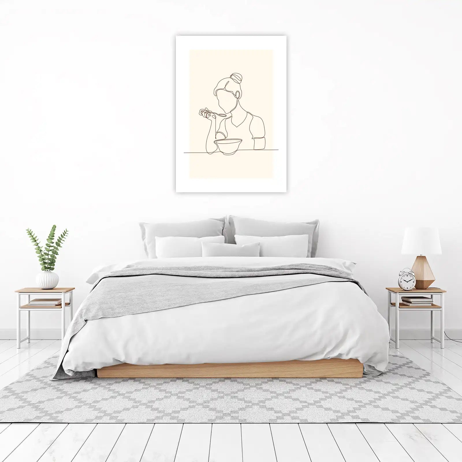 Minimalist Woman Eating Soup Wall Art