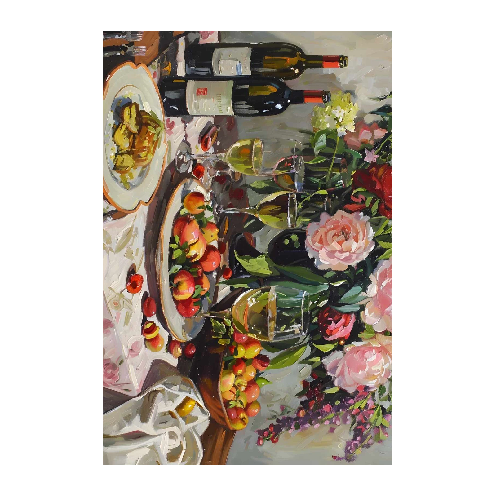 Elegant Wine & Roses Still Life Wall Art