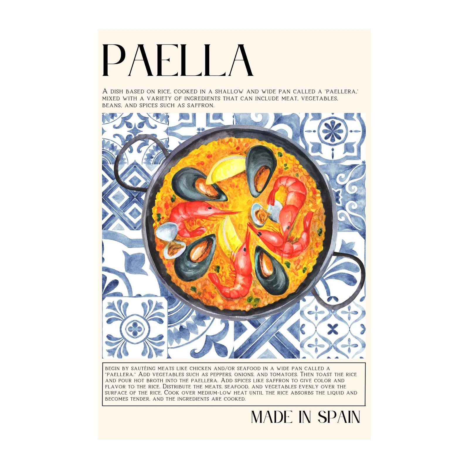 Vibrant Paella Watercolor Kitchen Wall Art