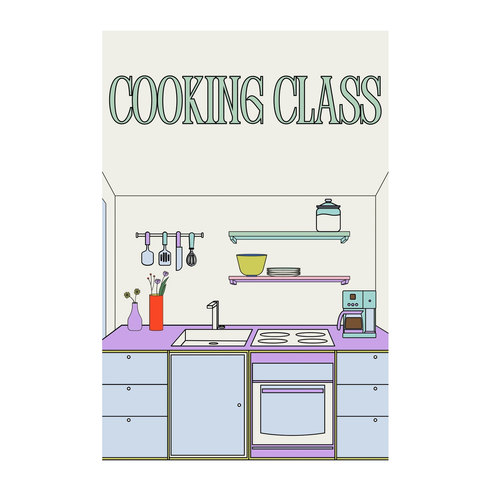 Kitchen Vibes Retro Cooking Class Wall Art