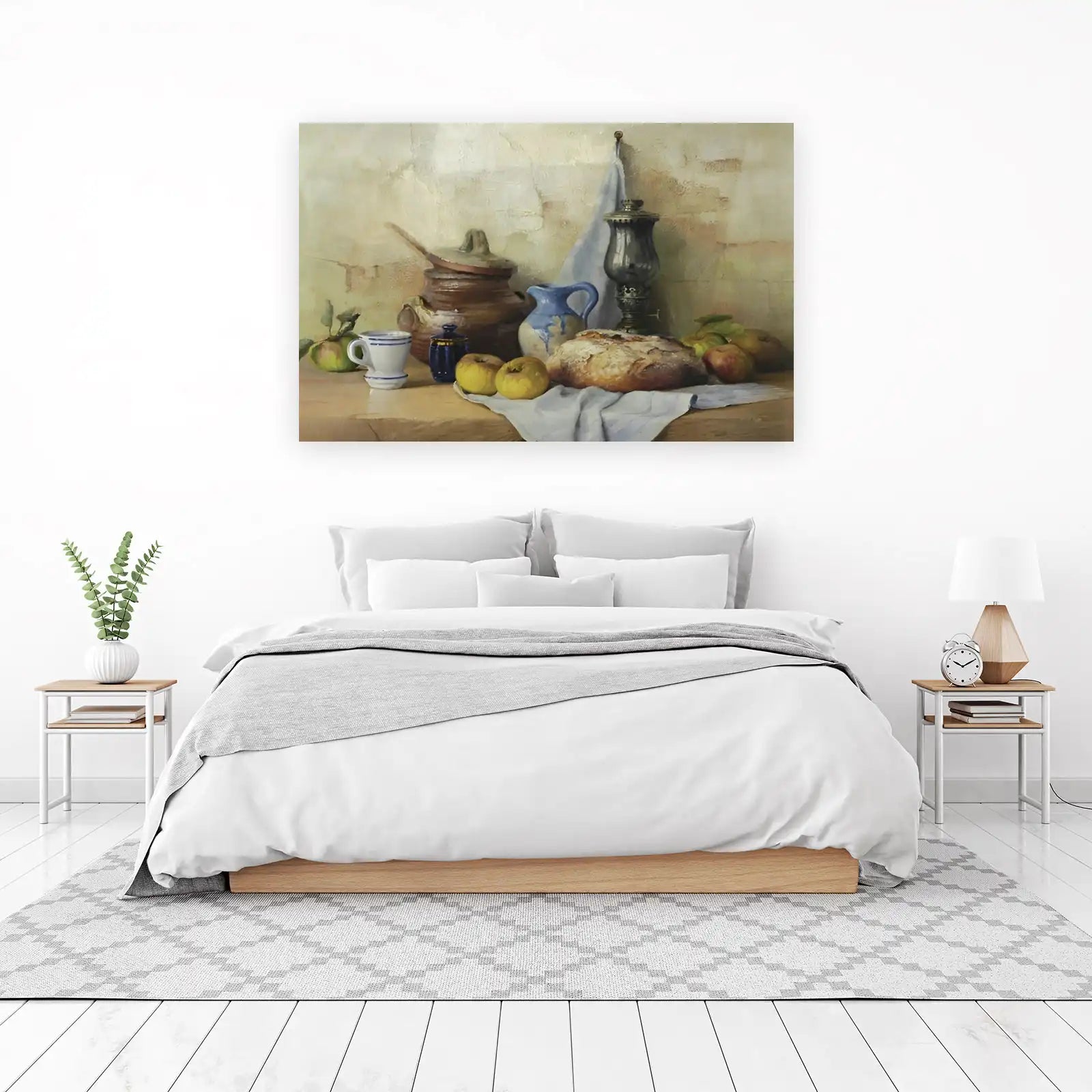 Rustic Still Life Bread Apples Oil Painting Wall Art