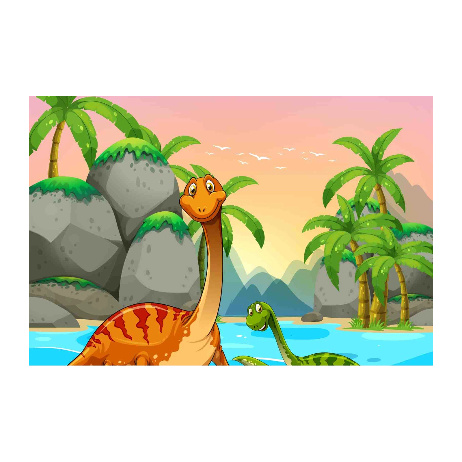 Friendly Dino Duo Tropical Escape Wall Art