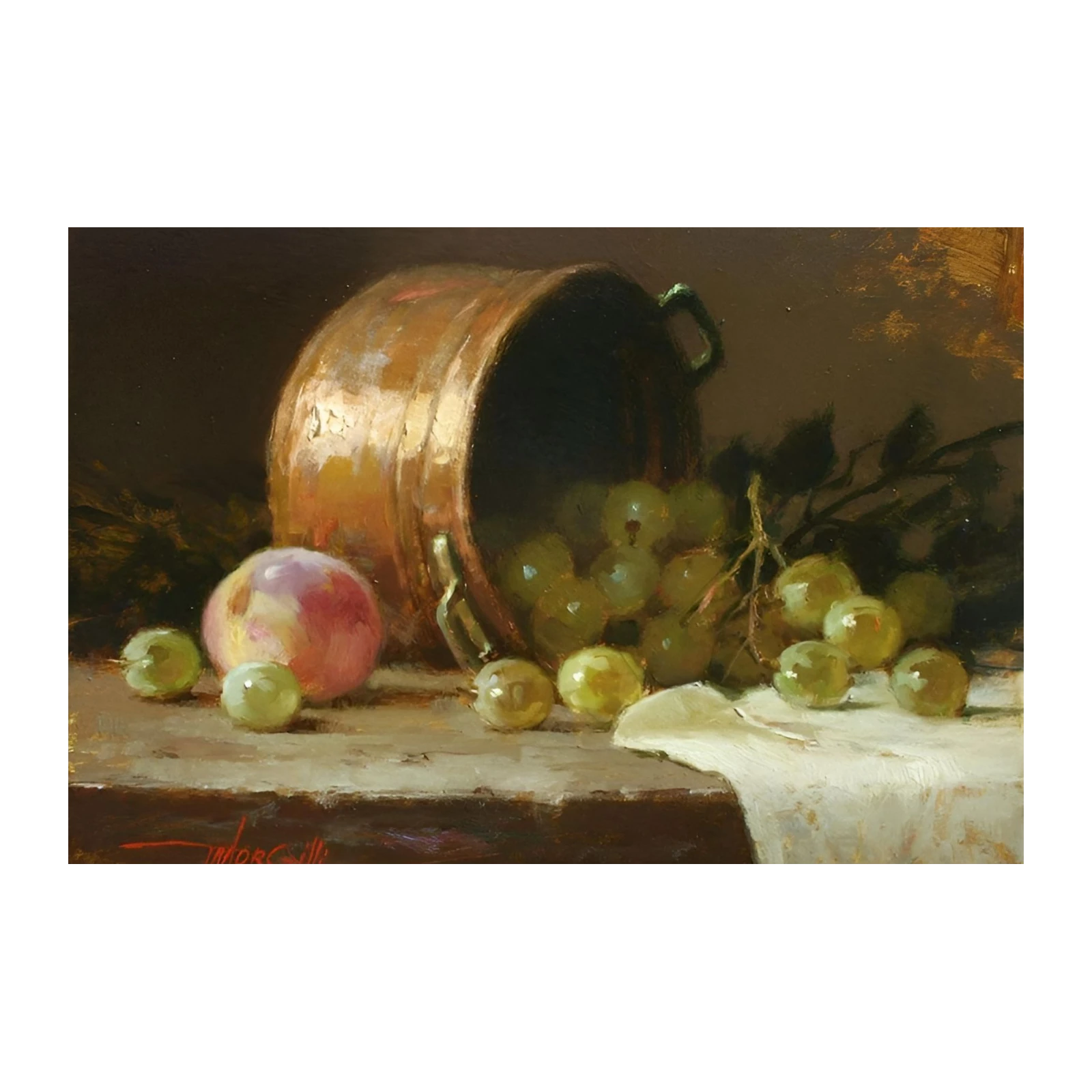 Copper Pot Grapes & Peach Still Life Wall Art