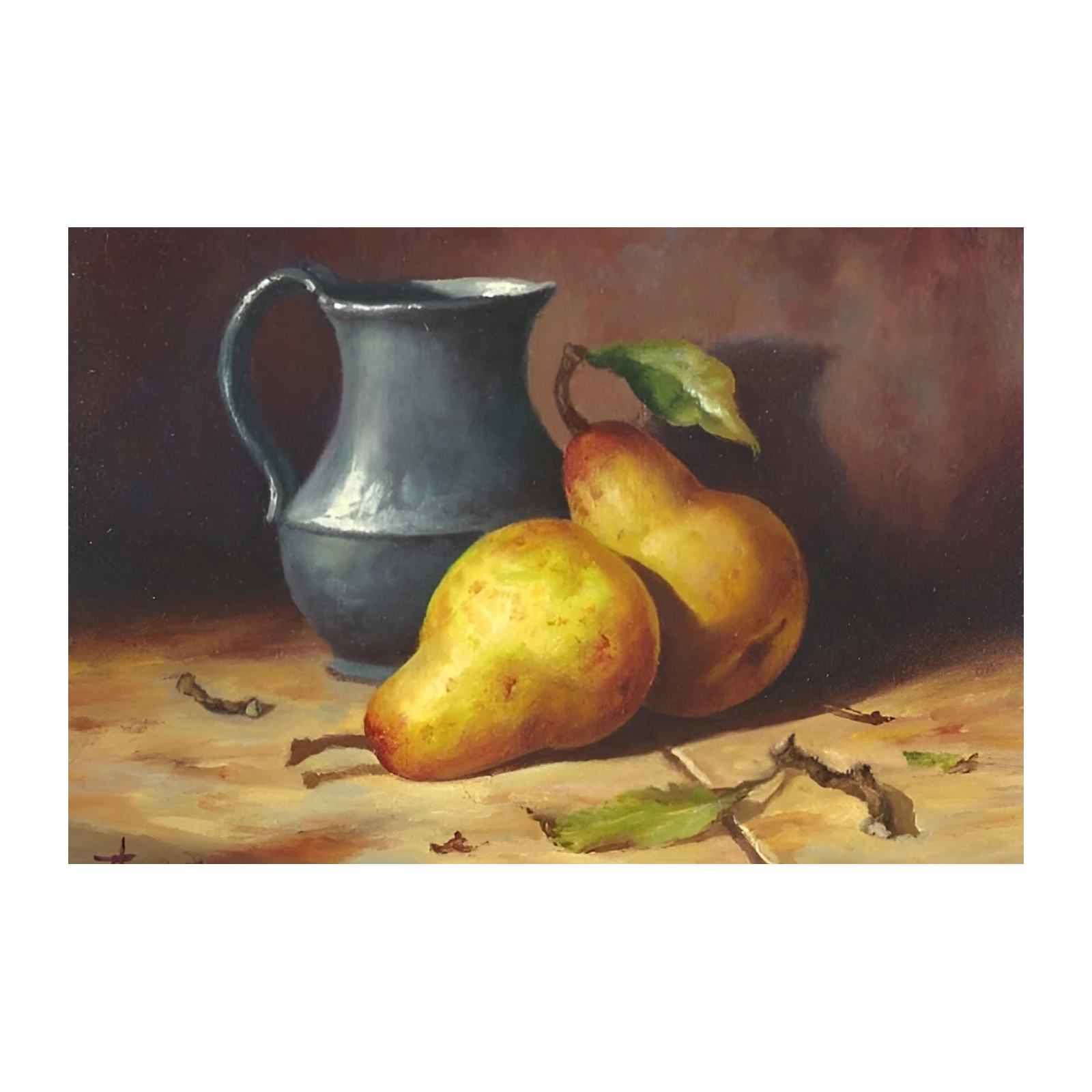 Vibrant Pear Still Life Oil Painting Wall Art