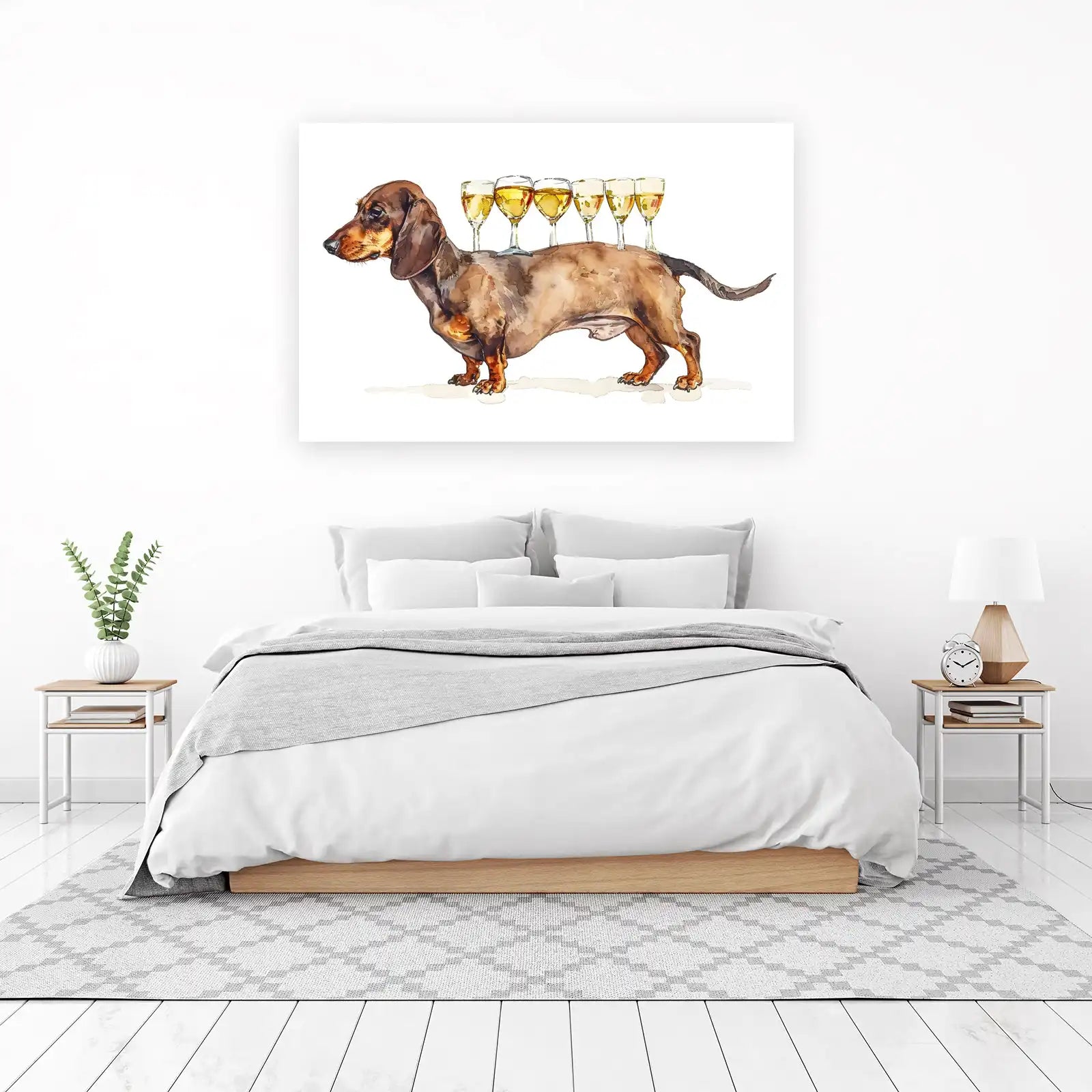 Playful Dachshund with Champagne Glasses Wall Art
