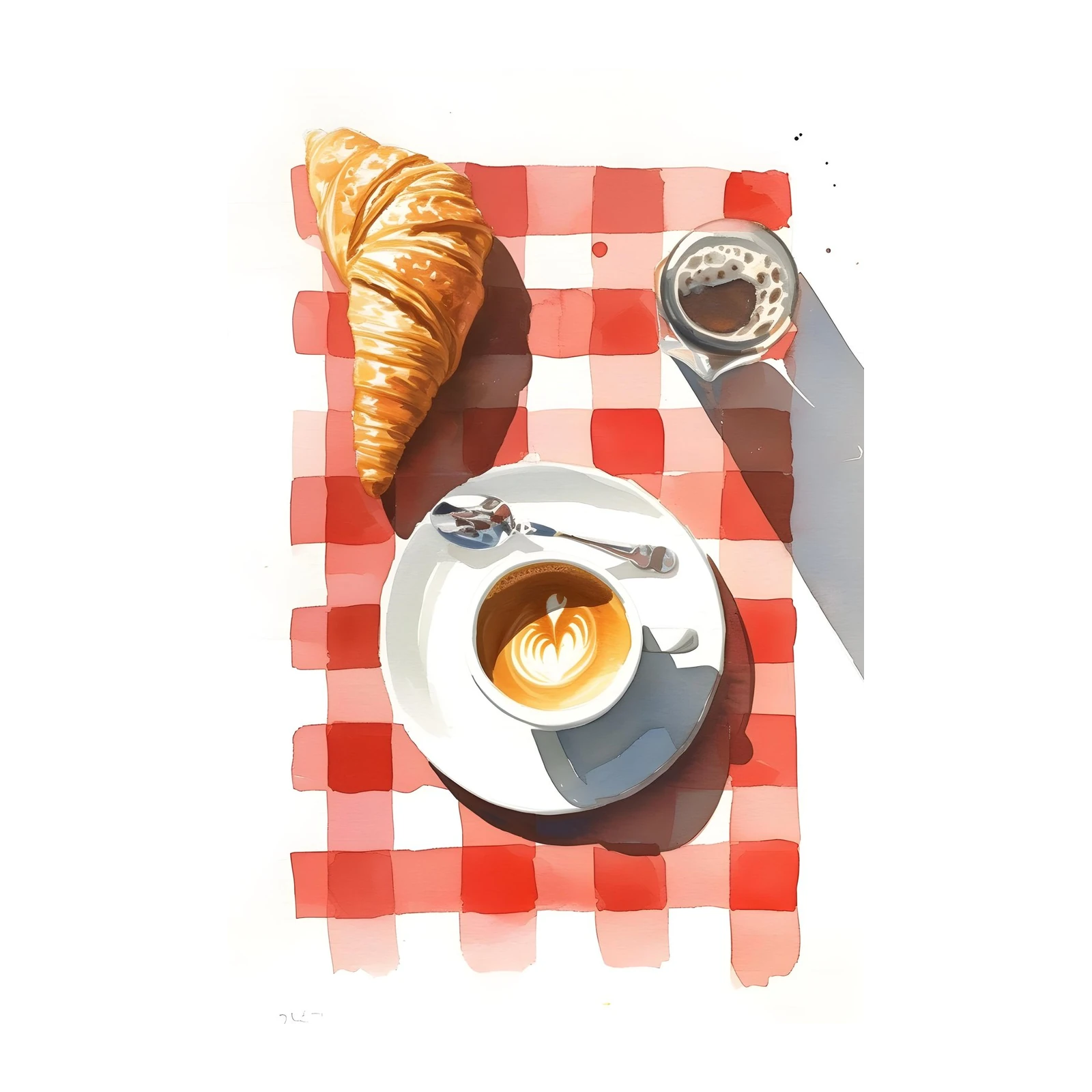 Morning Coffee & Croissant Watercolor Wall Art