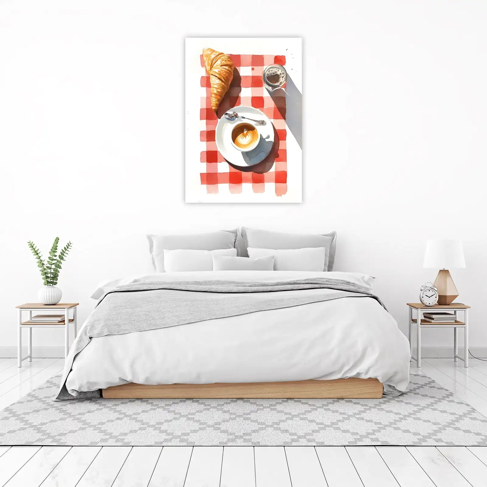 Morning Coffee & Croissant Watercolor Wall Art