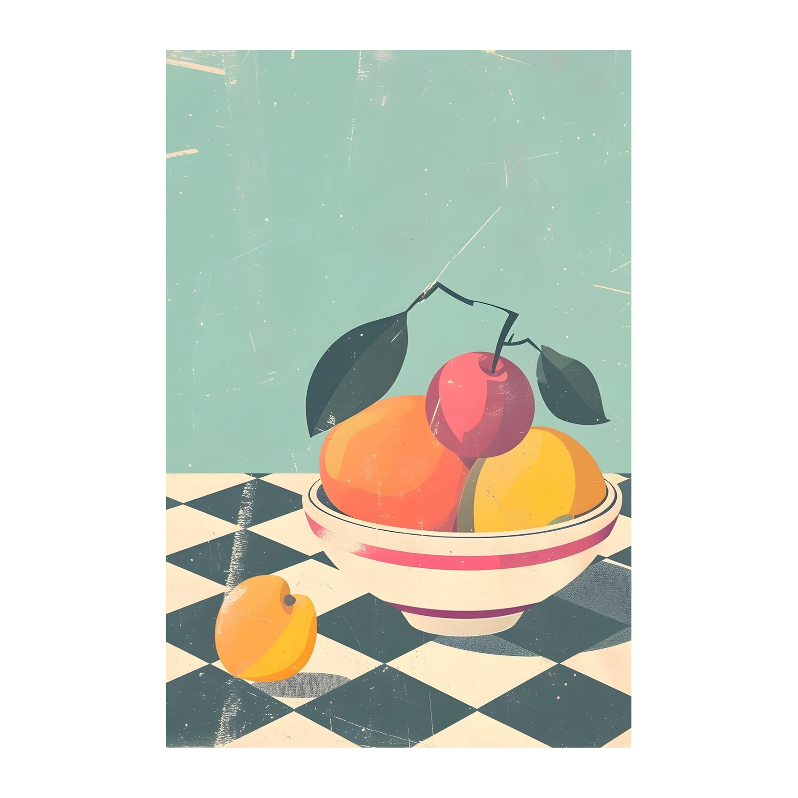 Vintage Fruit Bowl Mid-Century Modern Wall Art