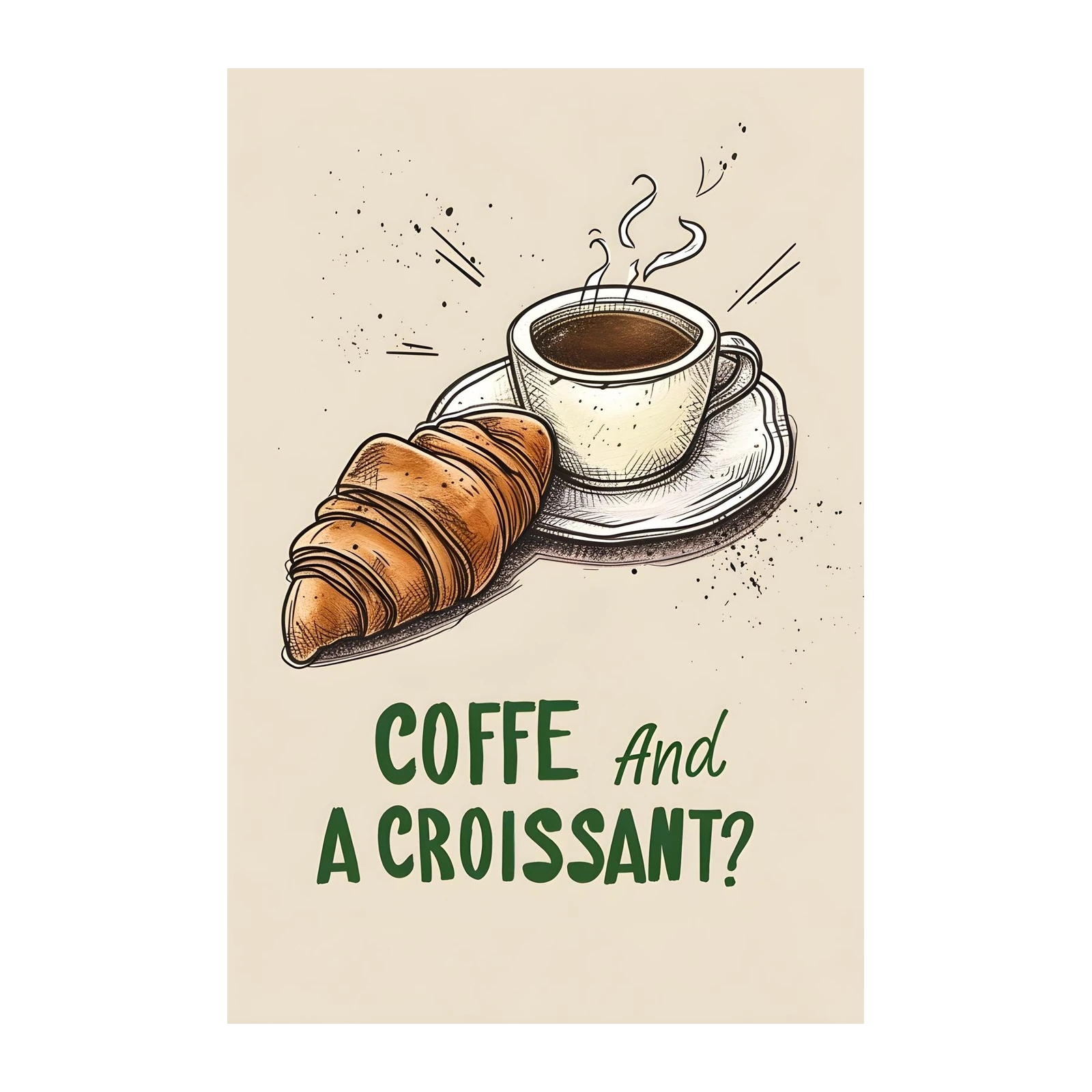 Coffee & Croissant Sketch Wall Art