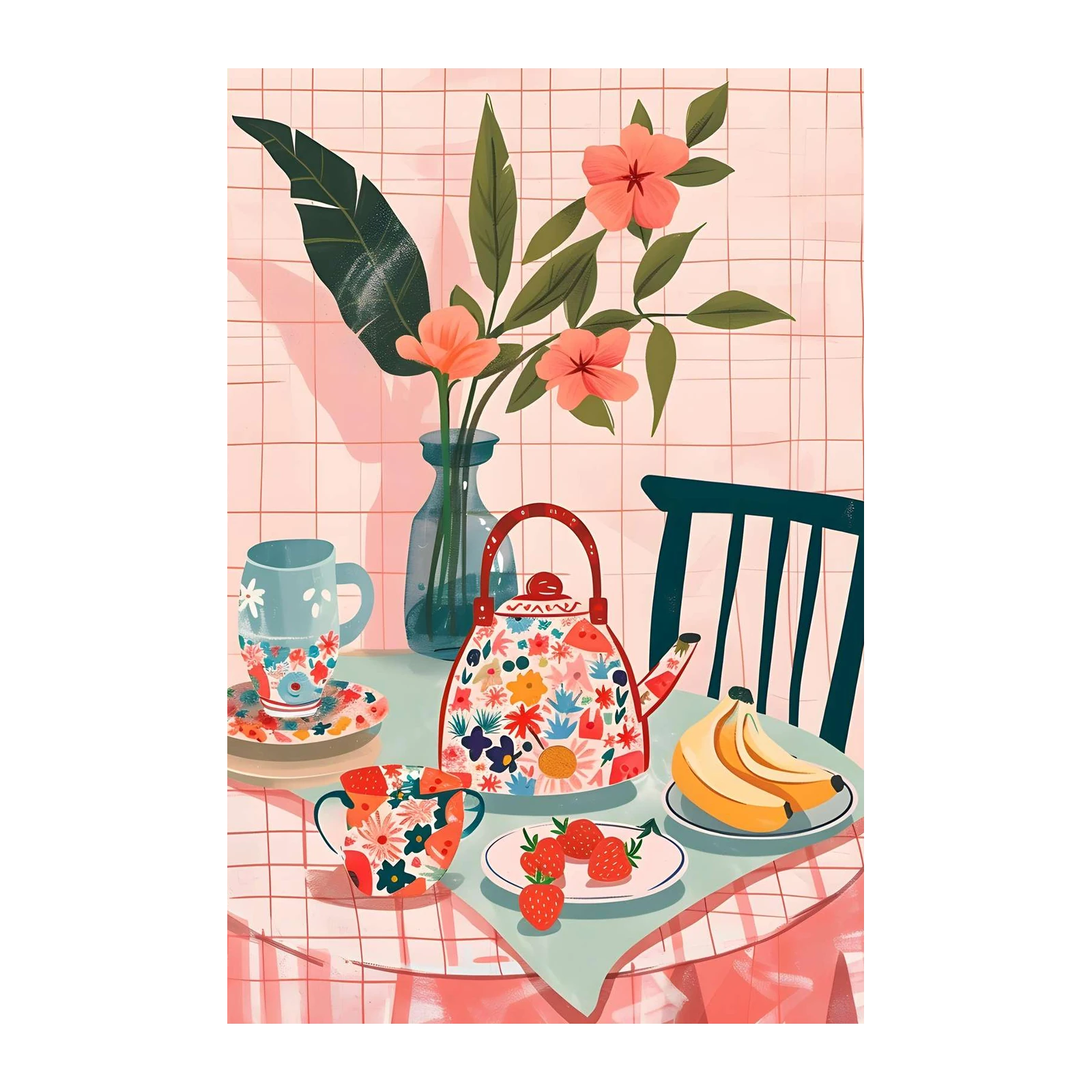 Vibrant Floral Kitchen Still Life Wall Art