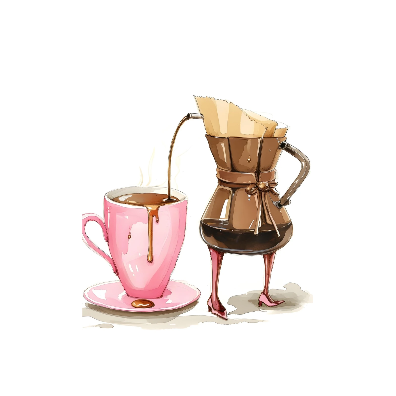 Chic Coffee Pour Watercolor Wall Art