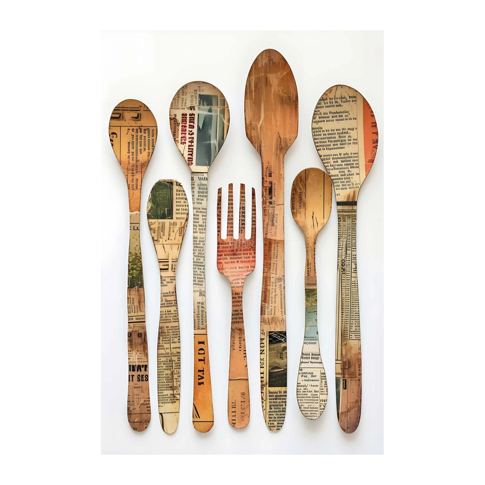 Vintage Kitchen Utensils Newspaper Art Wall Art