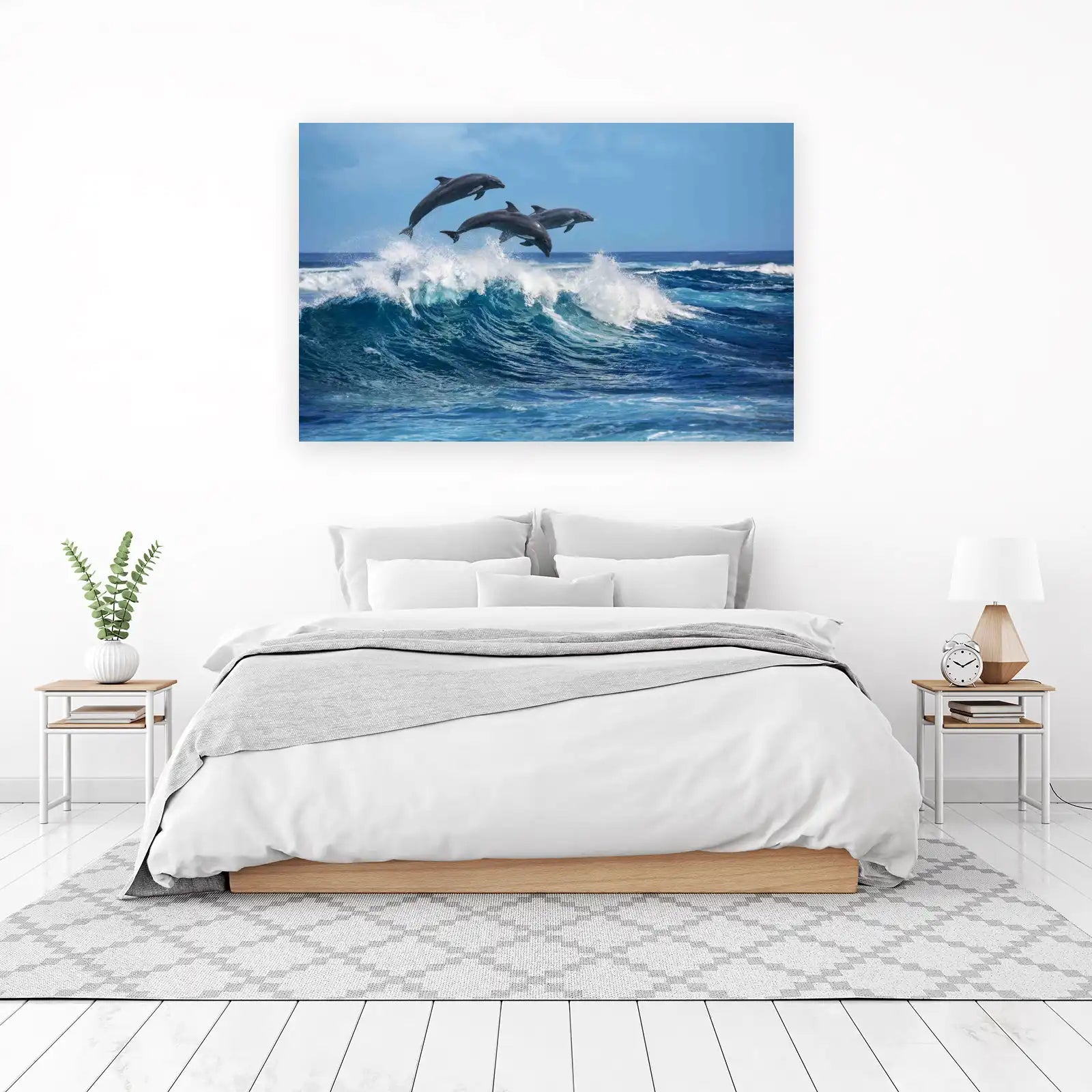 Dolphins Leaping Ocean Waves Wall Art