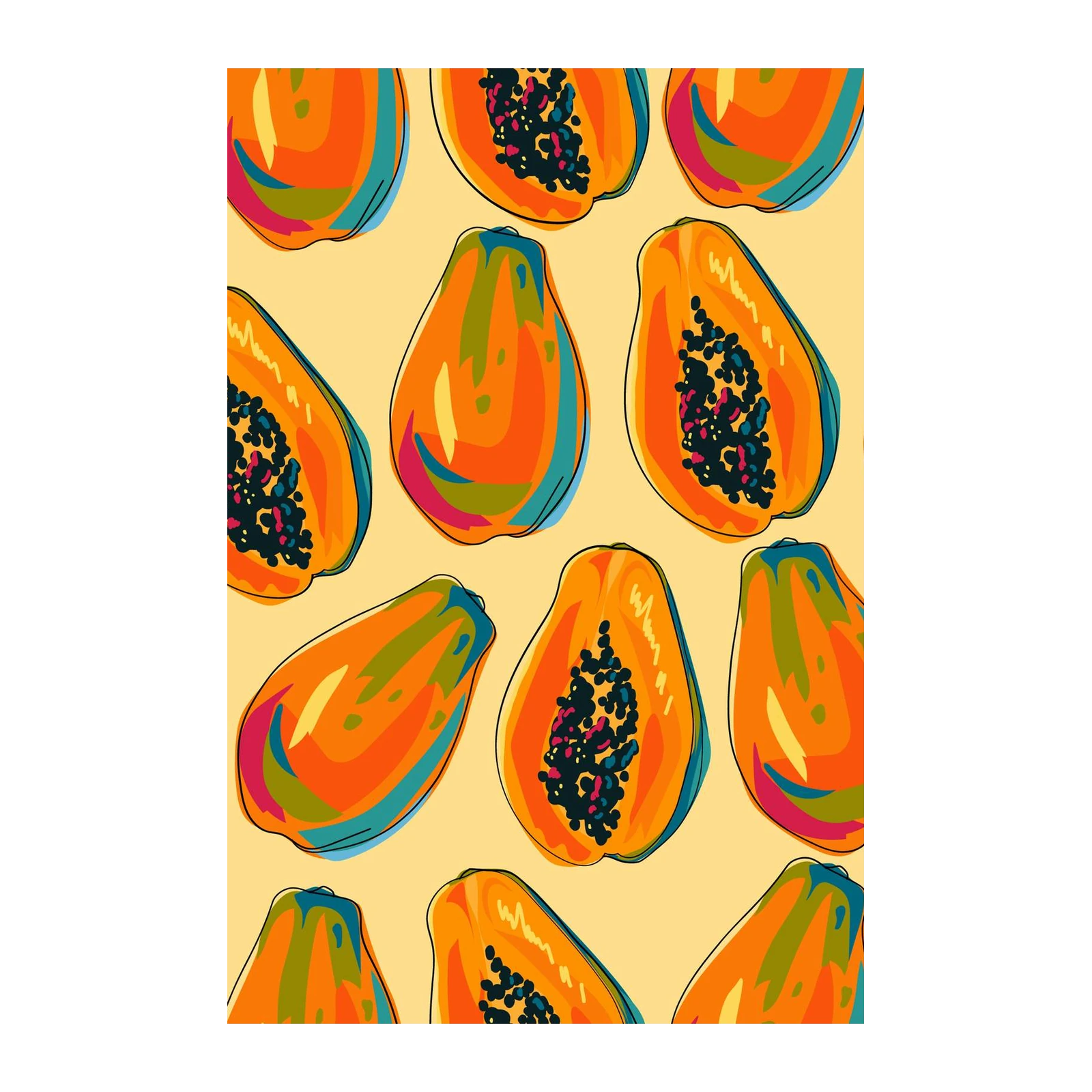 Vibrant Papaya Pattern Wall Art