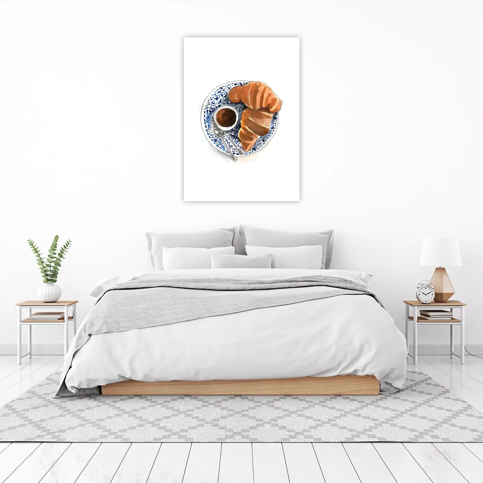 Cozy Croissant Breakfast Watercolor Wall Art