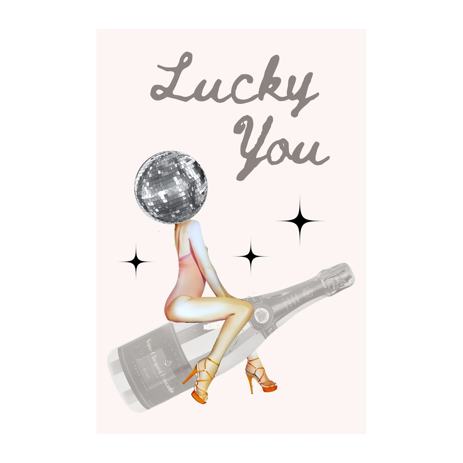 Lucky You Disco Ball & Champagne Wall Art