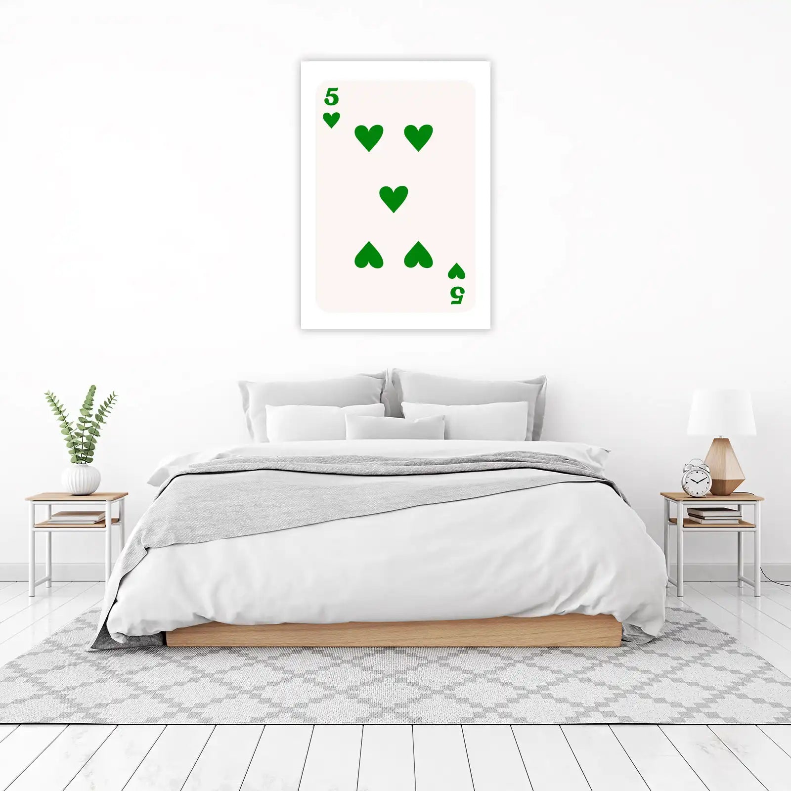 Five of Hearts Green Playing Card Wall Art