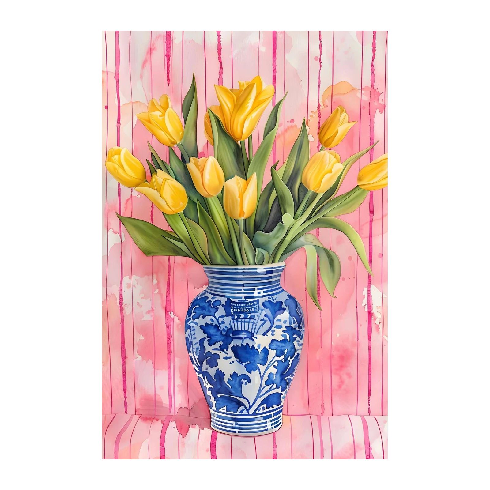 Vibrant Yellow Tulips in Blue Vase Wall Art