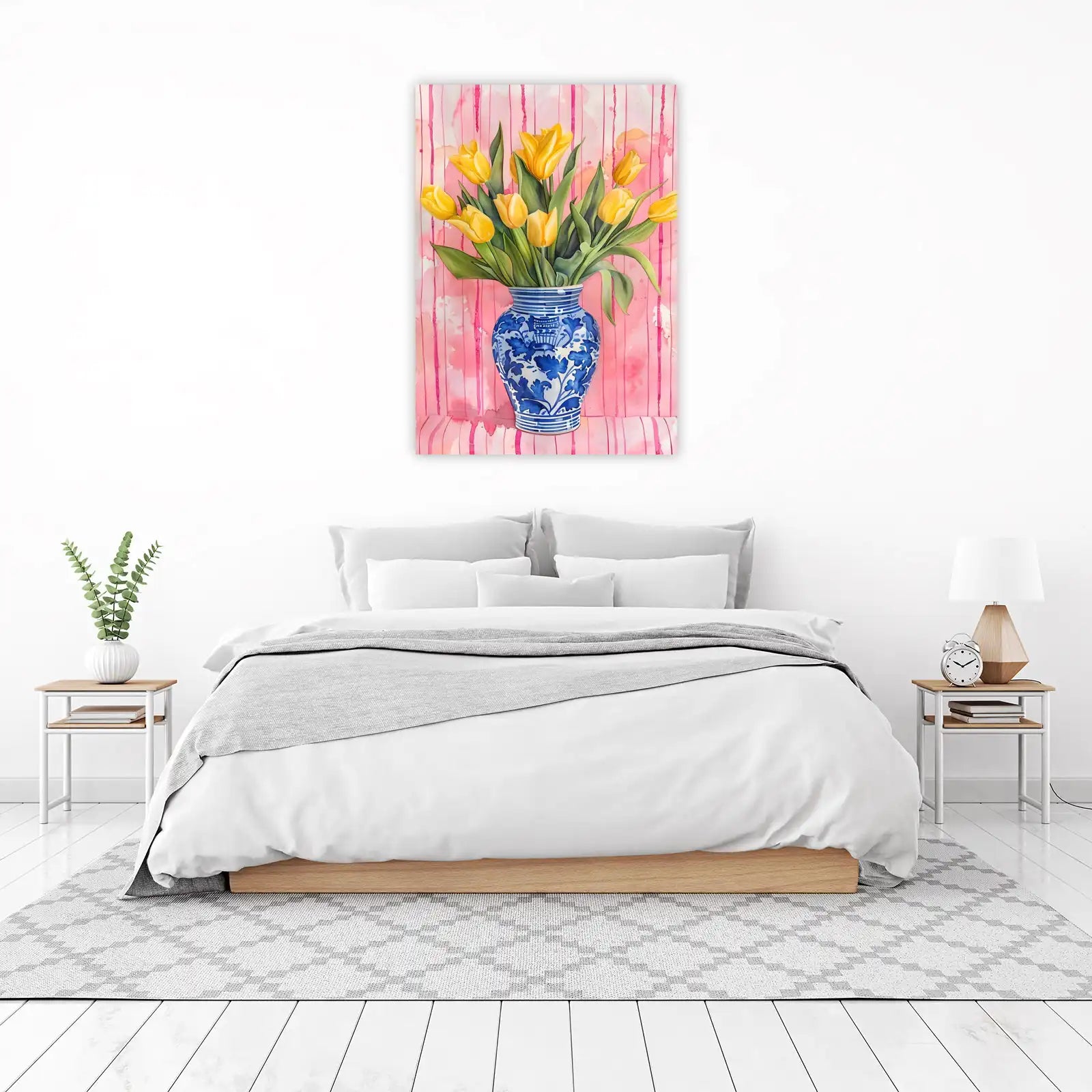 Vibrant Yellow Tulips in Blue Vase Wall Art