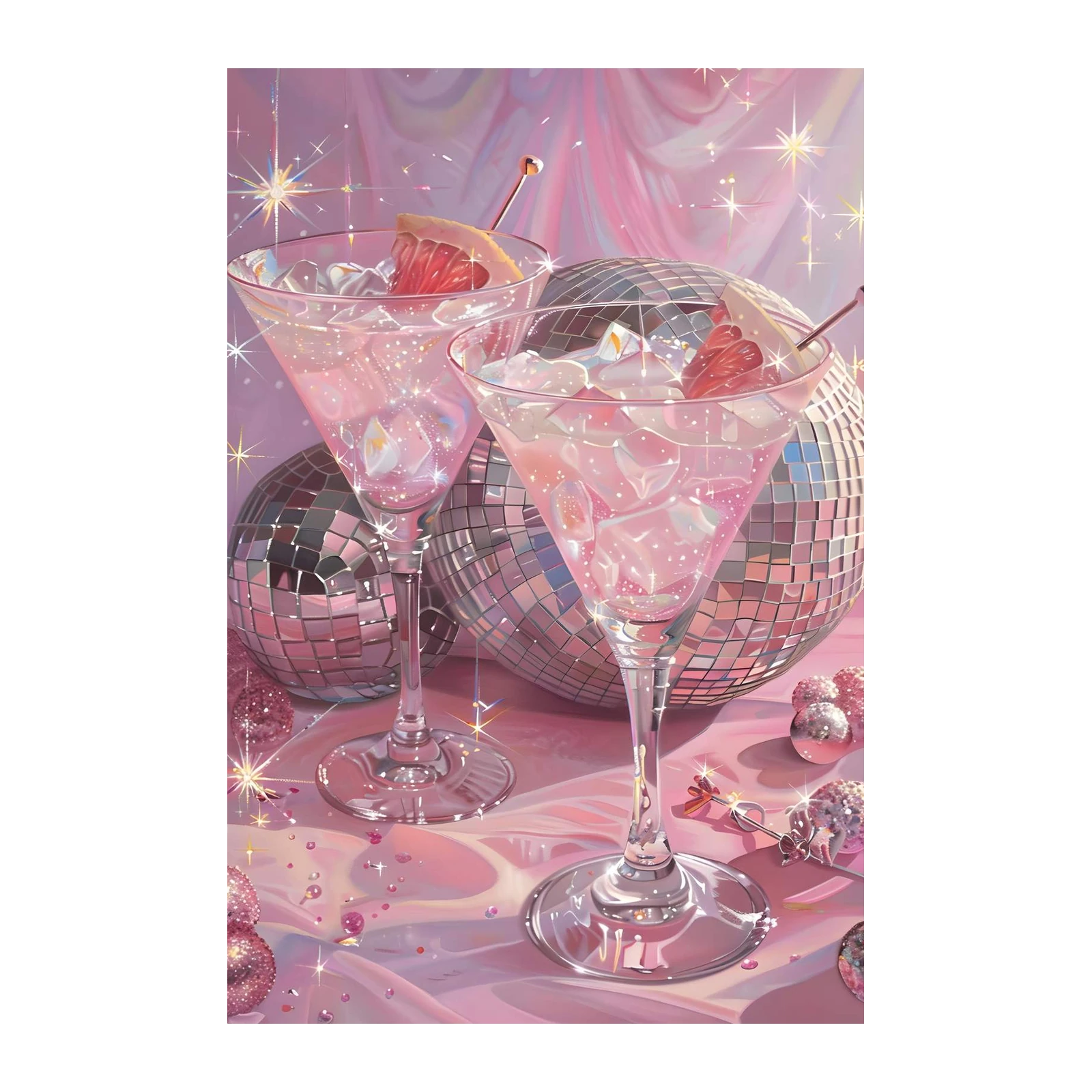 Sparkling Pink Martini Disco Ball Wall Art