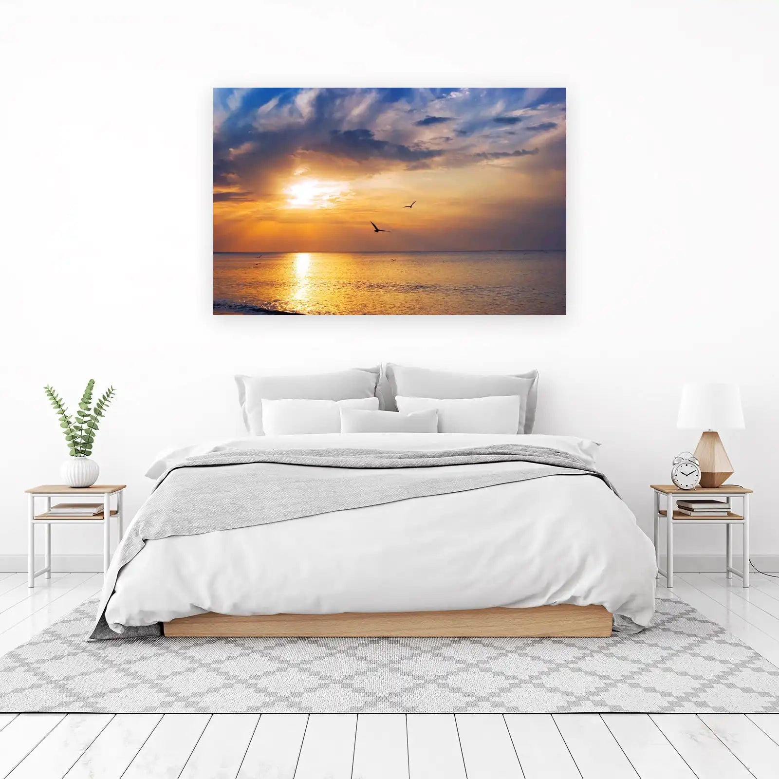 Golden Horizon Seagulls Wall Art