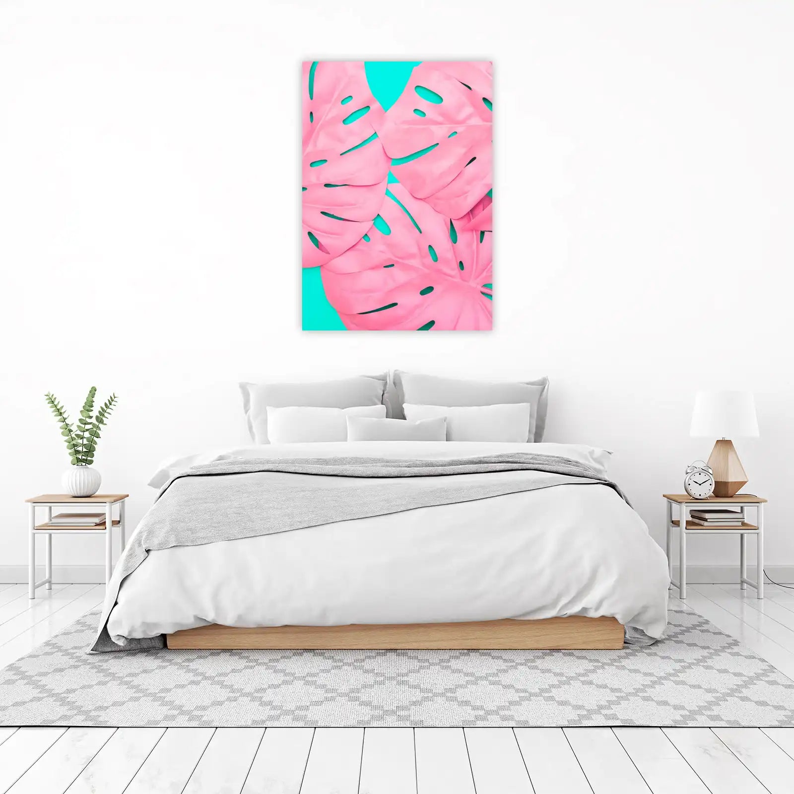 Pink Monstera Tropical Leaves Wall Art