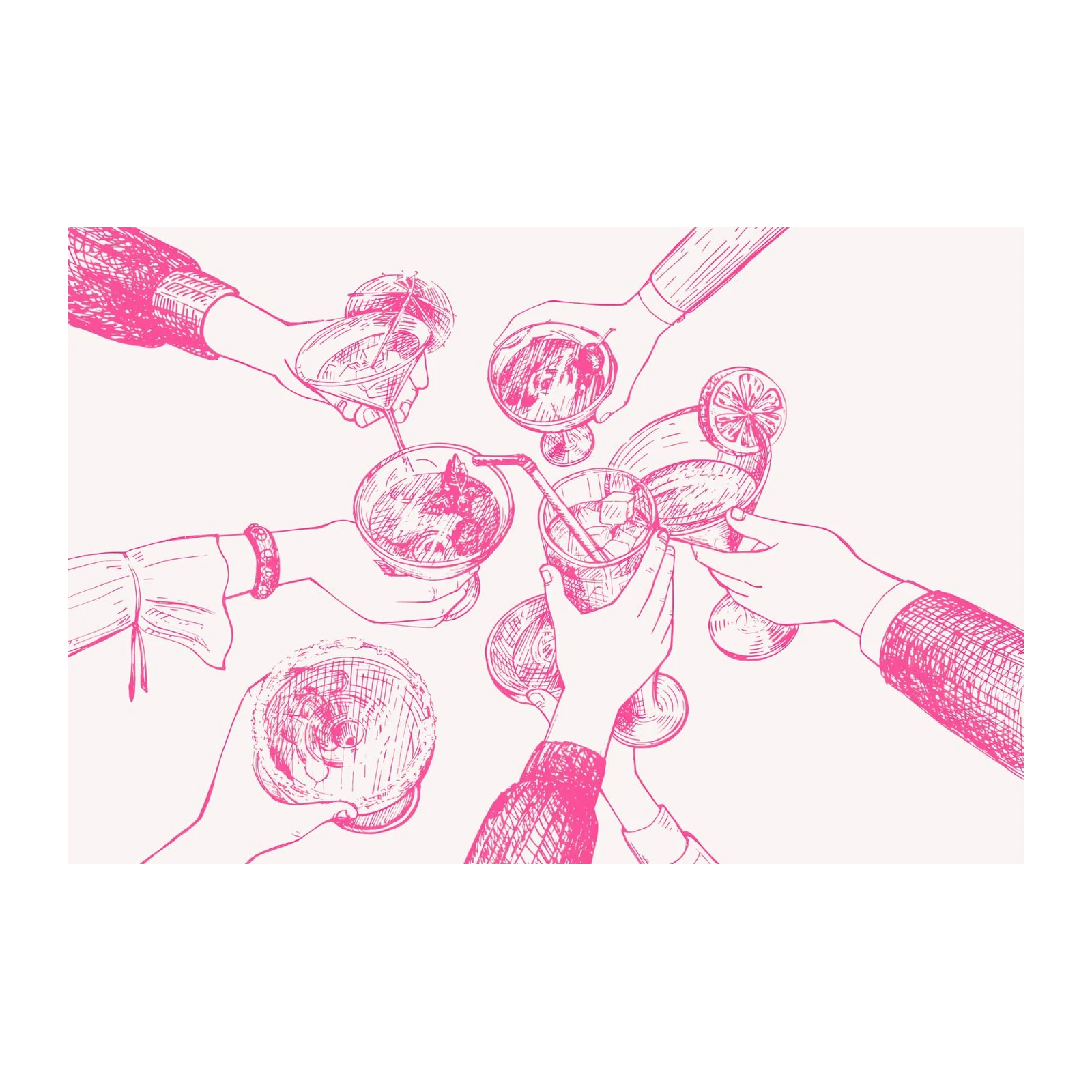 Cheers to Friendship Pink Cocktail Sketch Wall Art