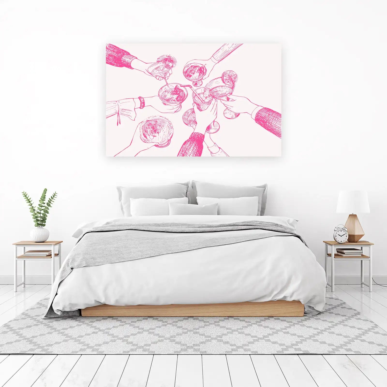 Cheers to Friendship Pink Cocktail Sketch Wall Art