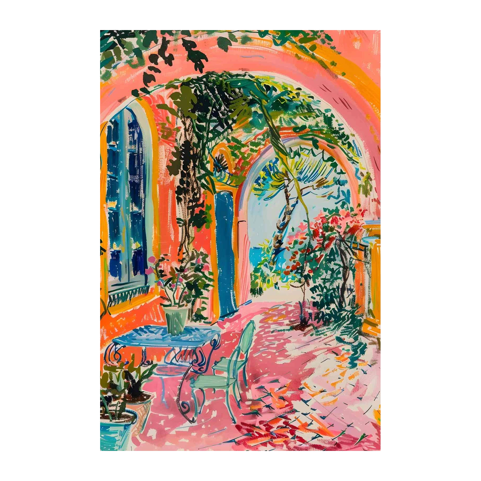 Vibrant Courtyard Painting - European Summer Wall Art