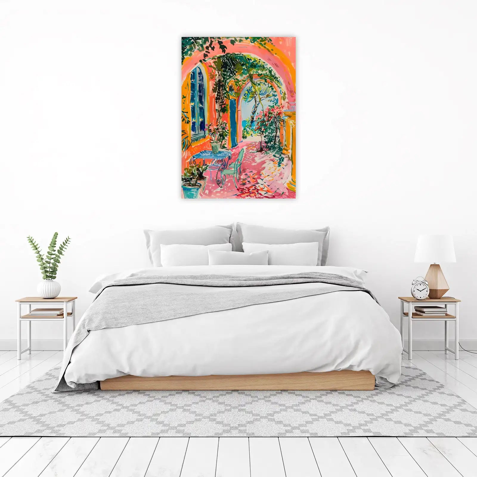 Vibrant Courtyard Painting - European Summer Wall Art