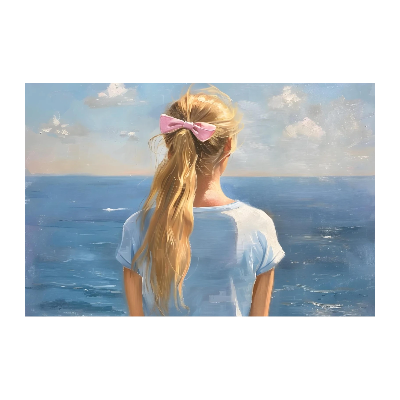 Girl with Pink Bow Ocean View Wall Art