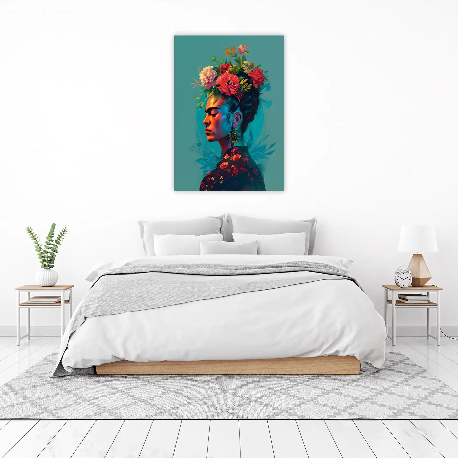 Vibrant Frida Kahlo Floral Crown Wall Art